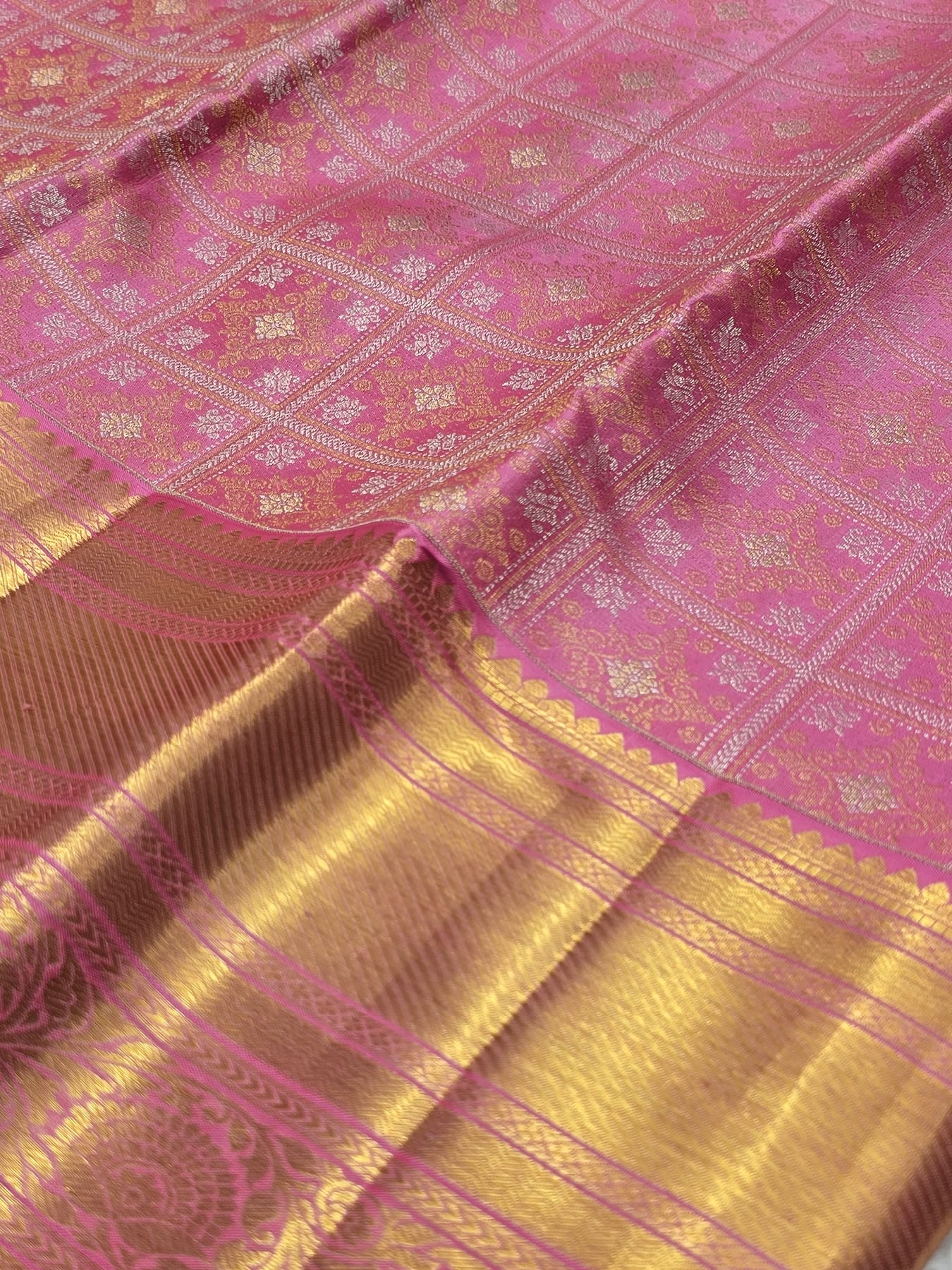 Handloom Rose Pink Silk Saree — view 3
