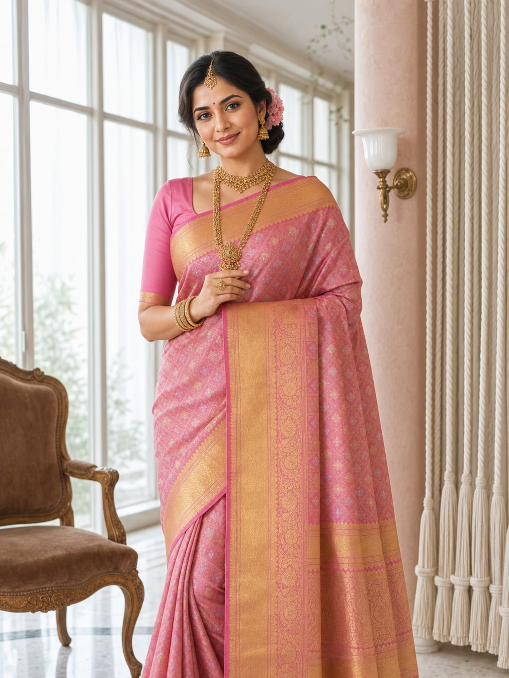 Handloom Rose Pink Silk Saree