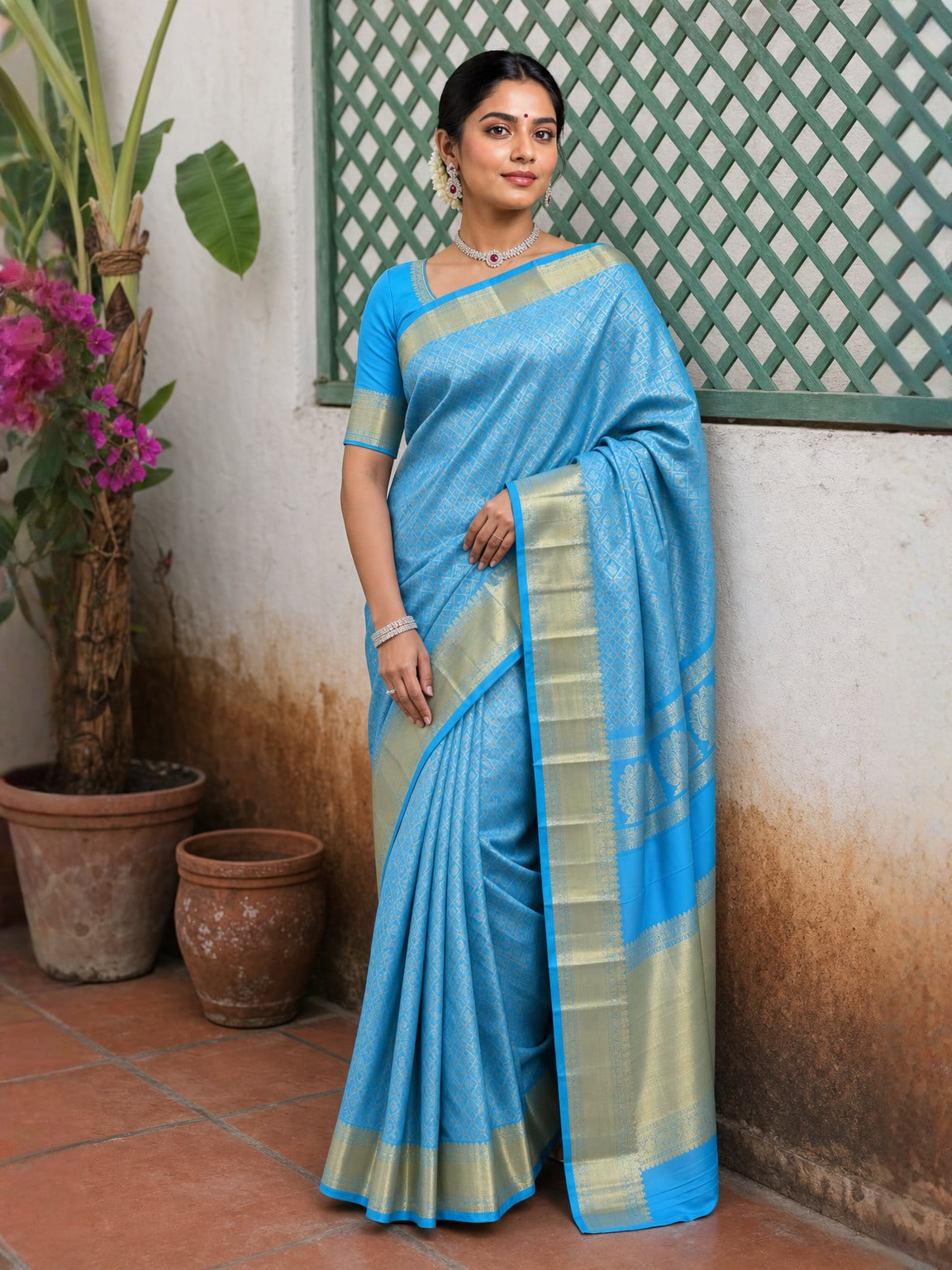 Handloom Sky Blue Silk Saree