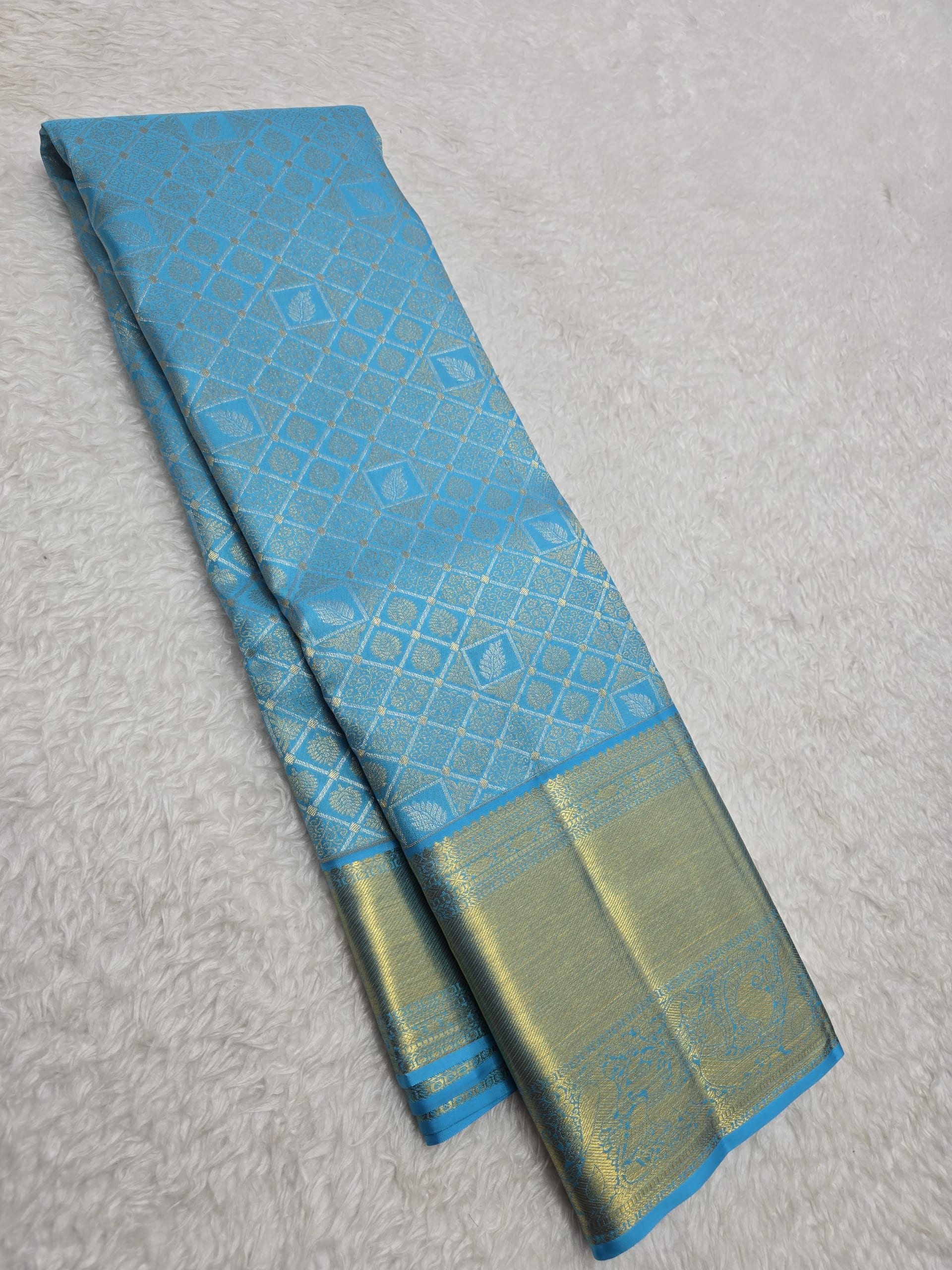 Handloom Sky Blue Silk Saree — view 2
