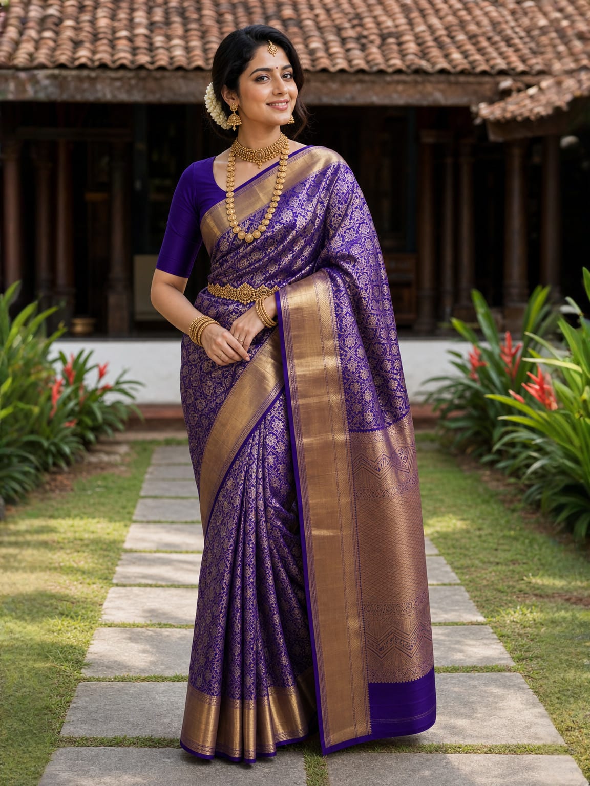 Handloom Violet Silk Saree