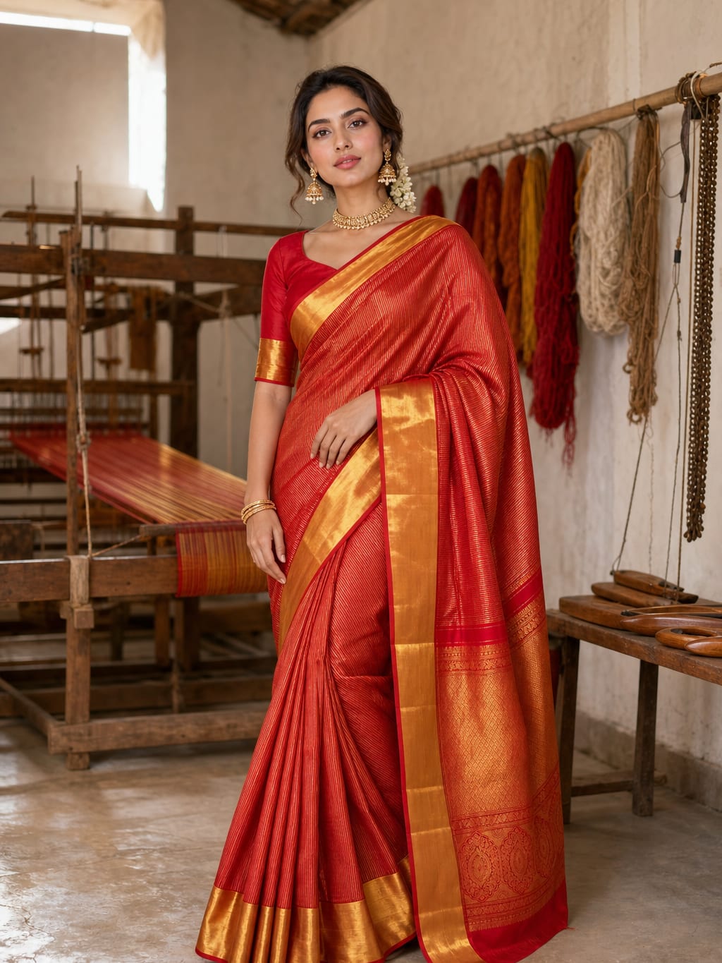 Handloom Chilli Red Silk Saree