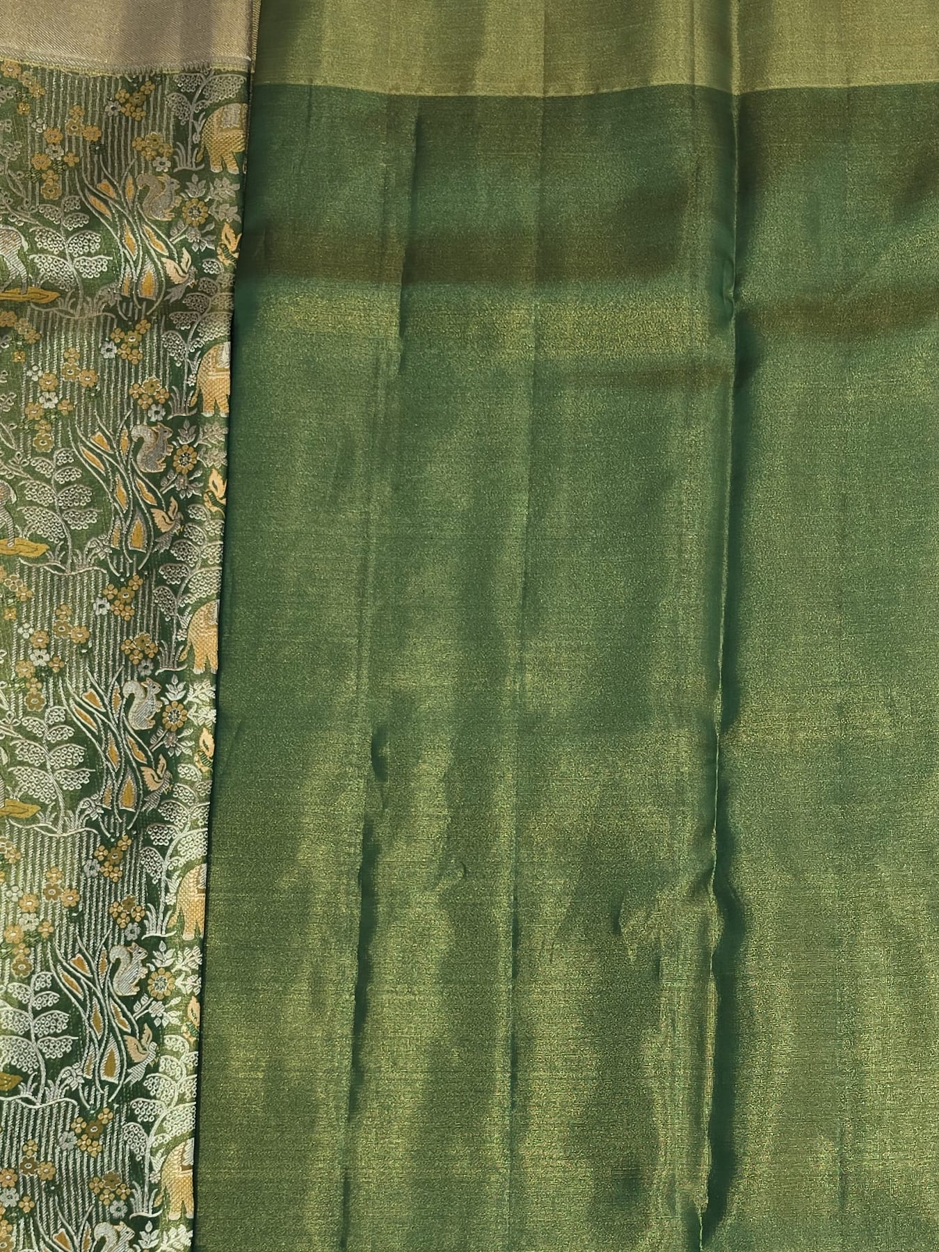 Handloom Moss Green Silk Saree — view 6