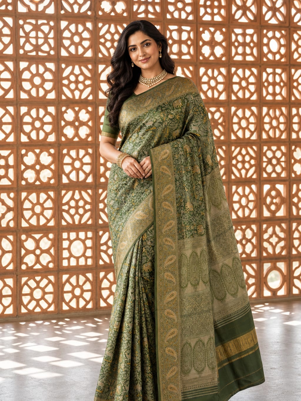 Handloom Moss Green Silk Saree