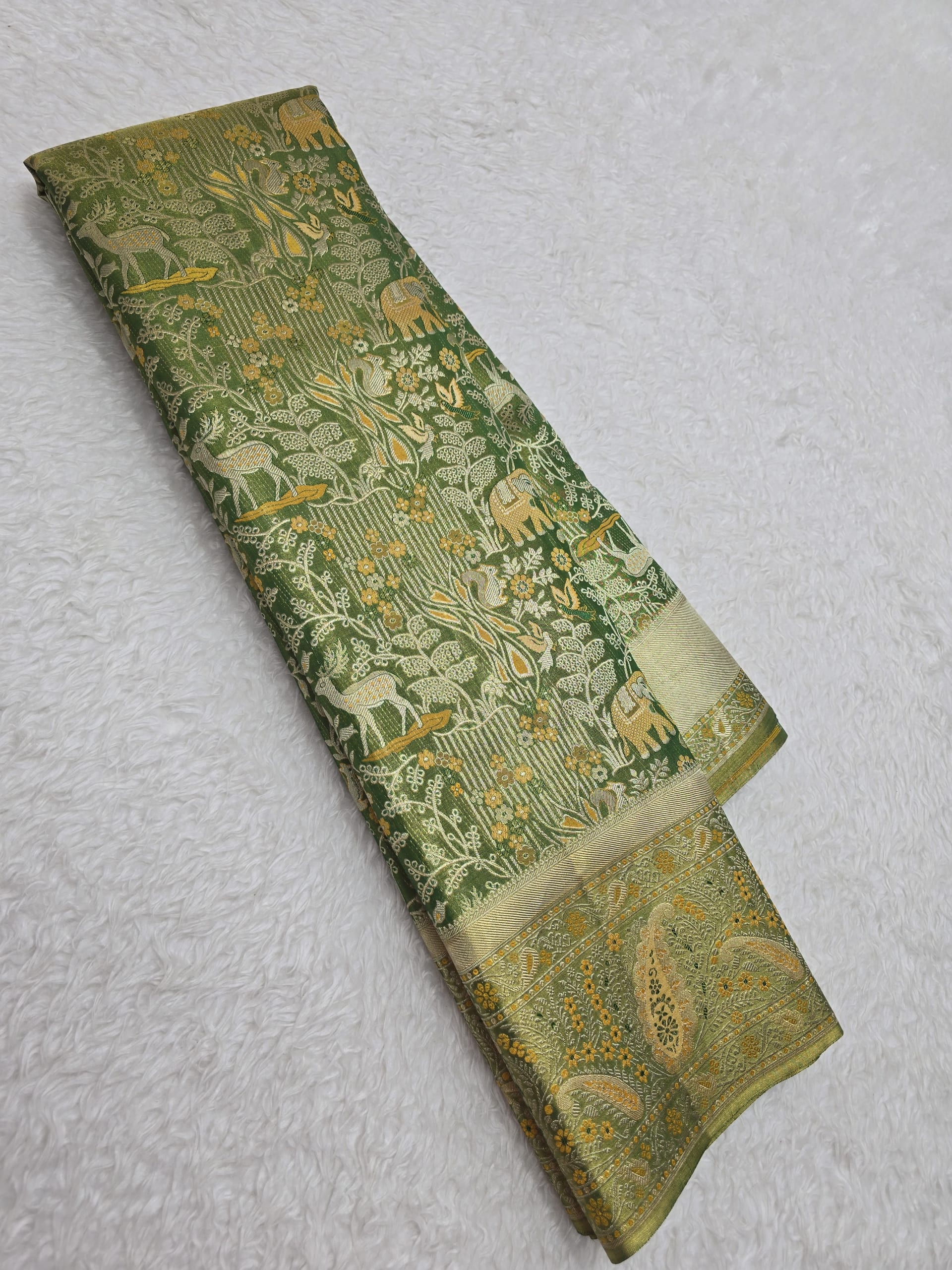 Handloom Moss Green Silk Saree — view 2