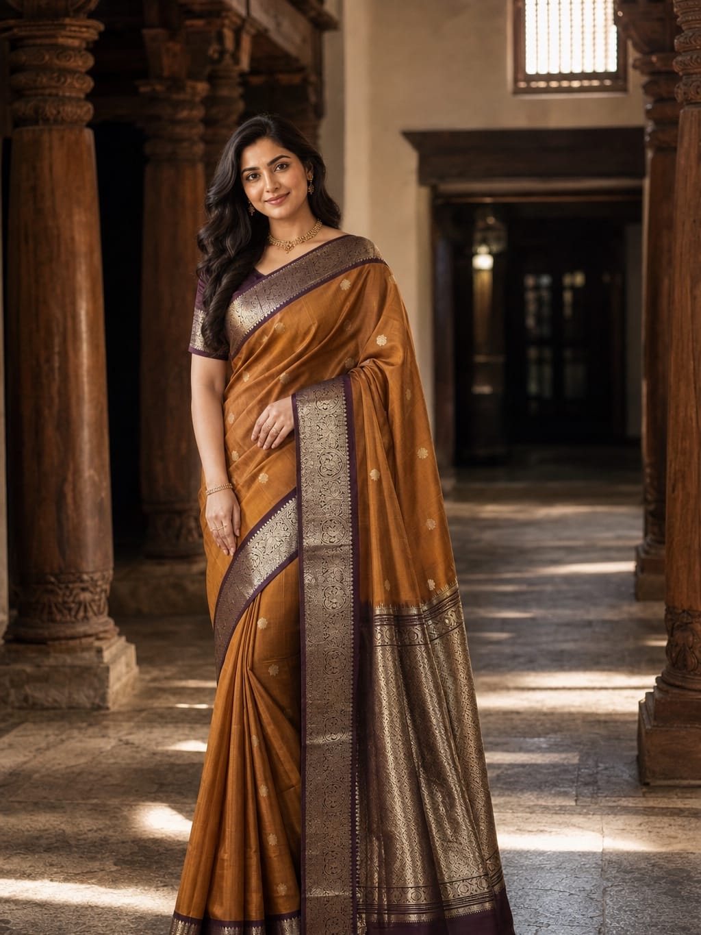 Handloom Rust Orange Silk Saree