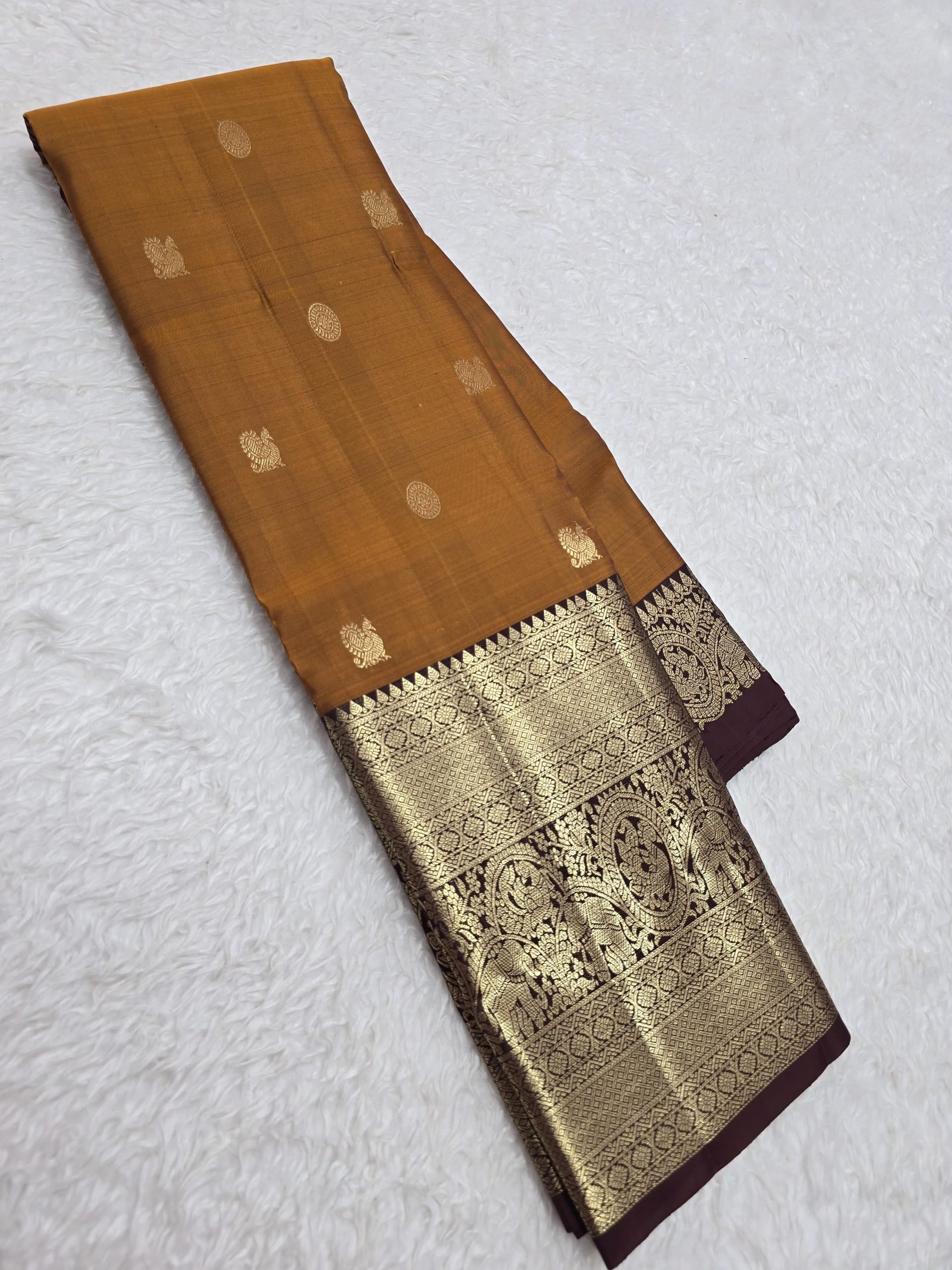 Handloom Rust Orange Silk Saree — view 2