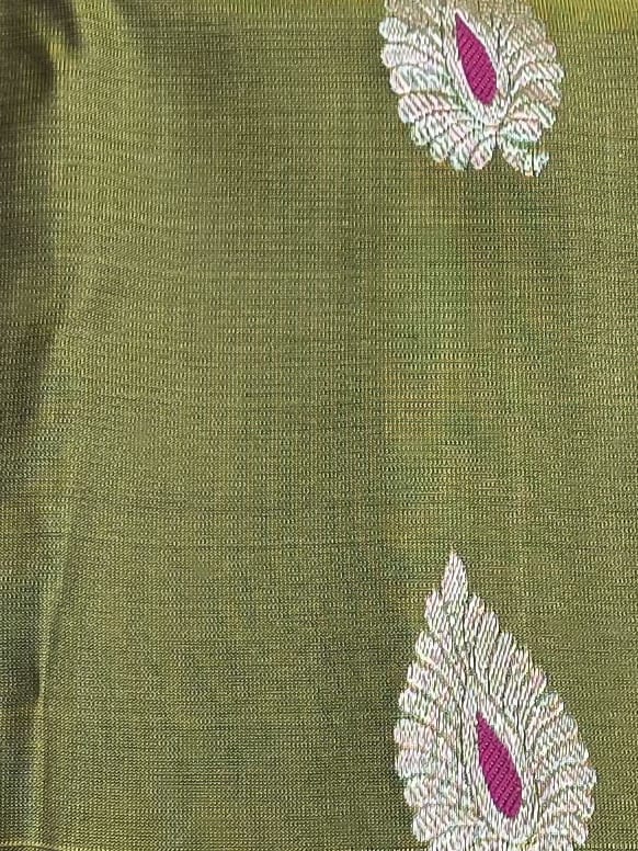 Handloom Olive Green Silk Saree — view 6