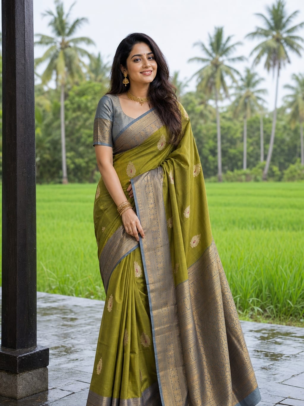 Handloom Olive Green Silk Saree