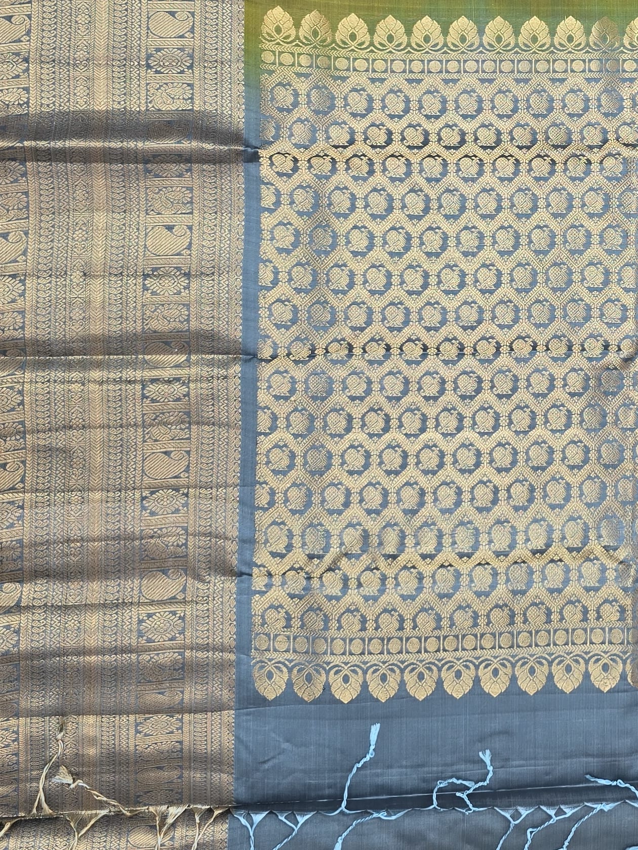 Handloom Olive Green Silk Saree — view 4