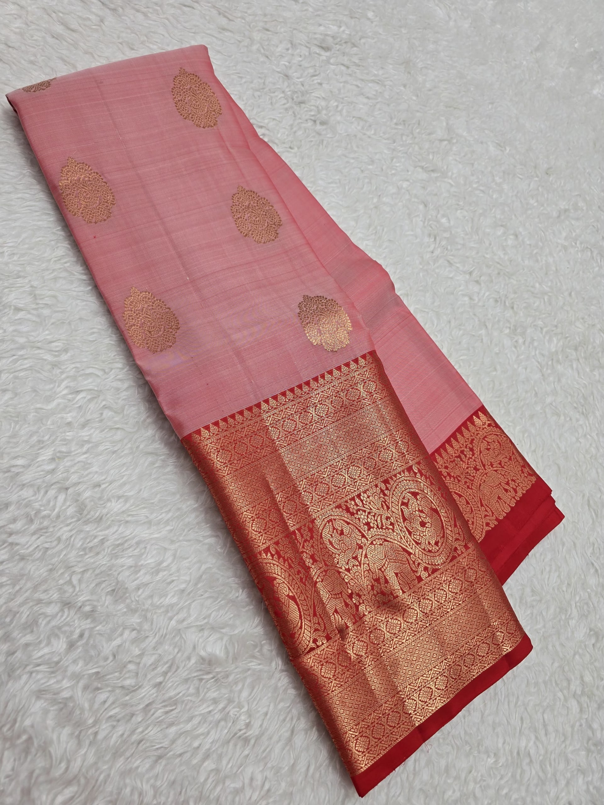Handloom Baby Pink Silk Saree — view 2