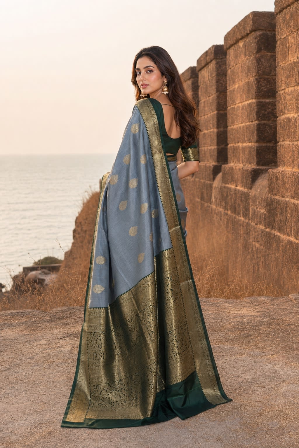 Handloom Grey Silk Saree — view 2