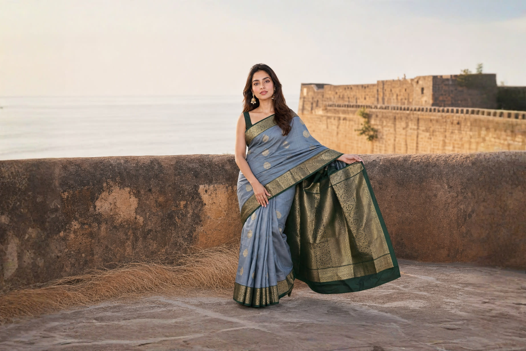 Handloom Grey Silk Saree — the drape