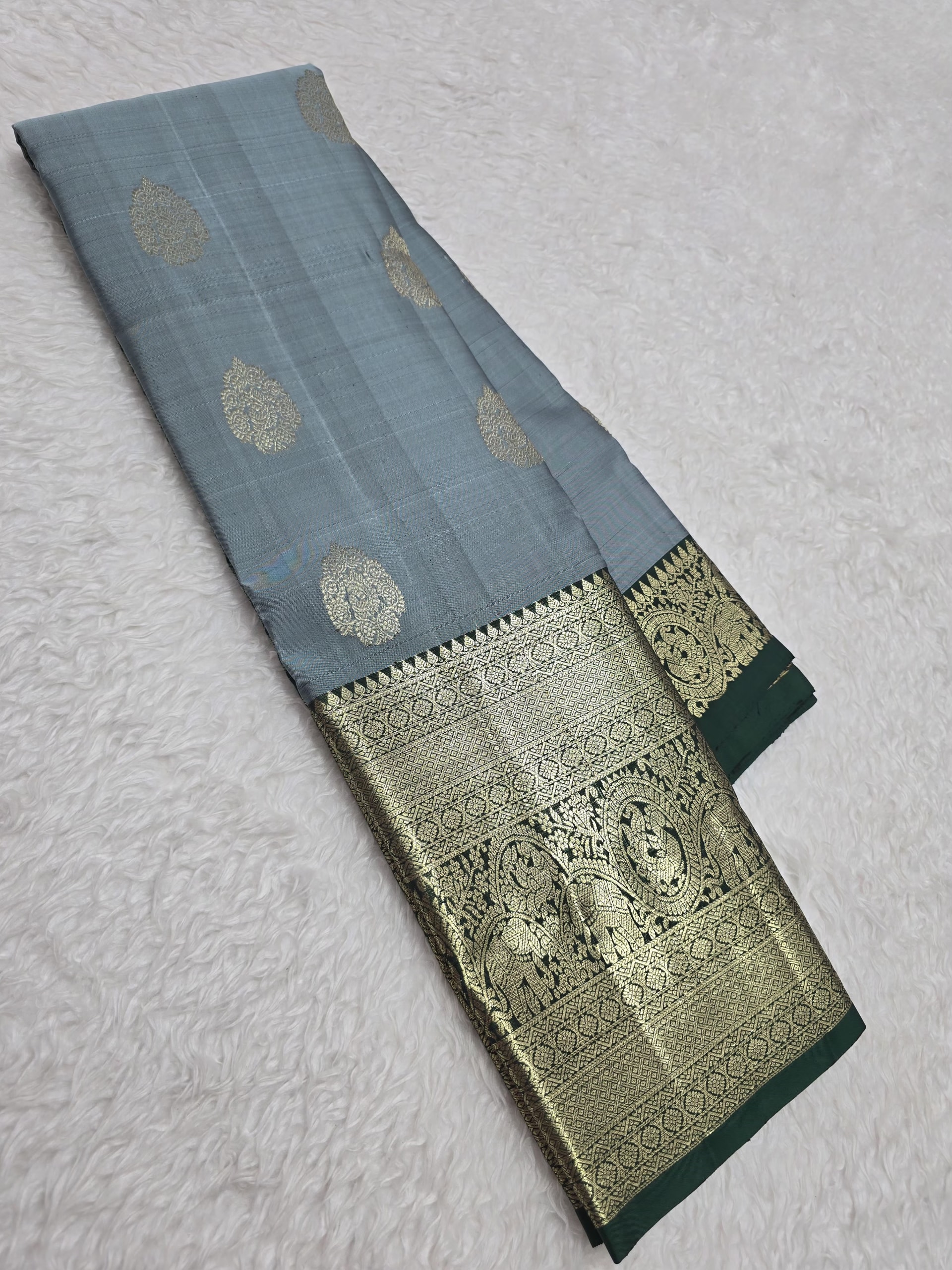 Handloom Grey Silk Saree — view 2