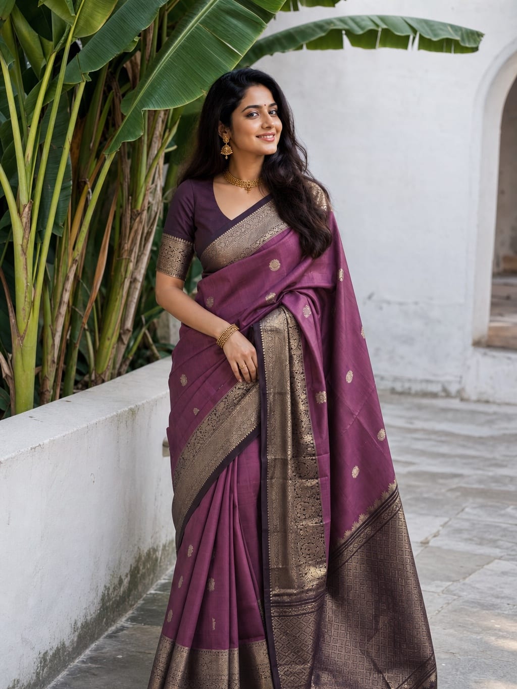 Handloom Wine Silk Saree