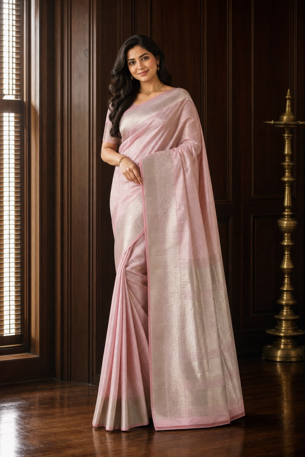 Handloom Pink Silk Saree — view 1