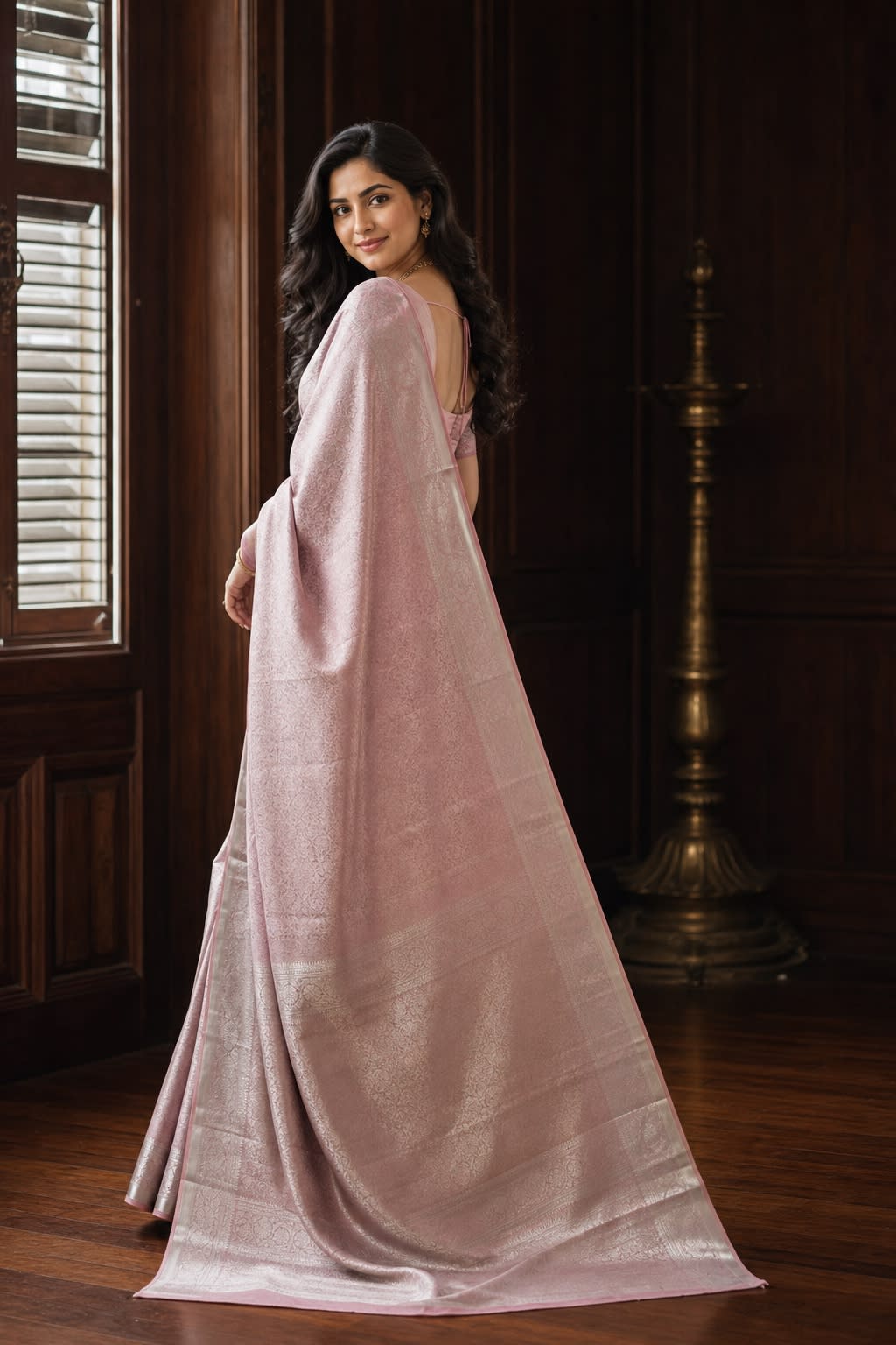 Handloom Pink Silk Saree — view 2
