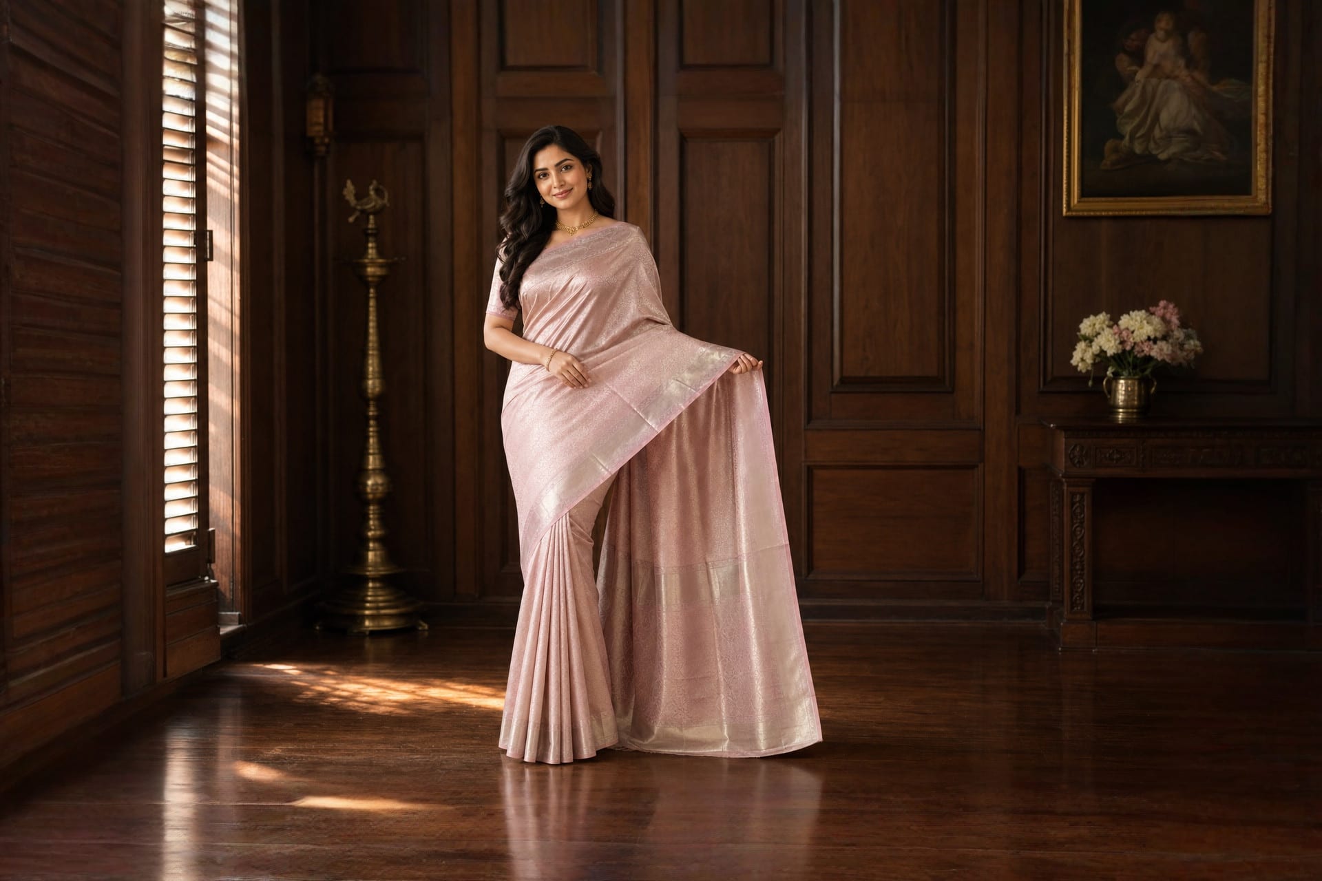 Handloom Pink Silk Saree — the drape