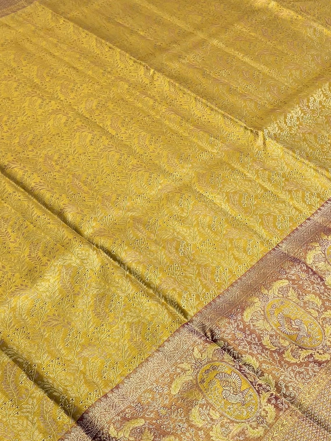 Handloom Yellow Silk Saree — view 3
