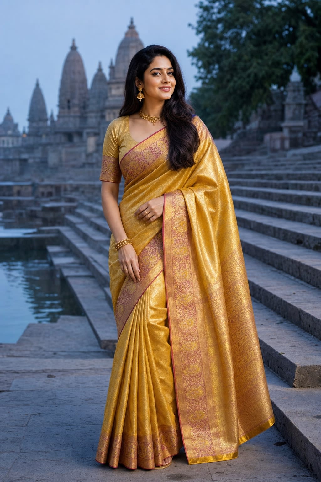 Handloom Yellow Silk Saree — view 1