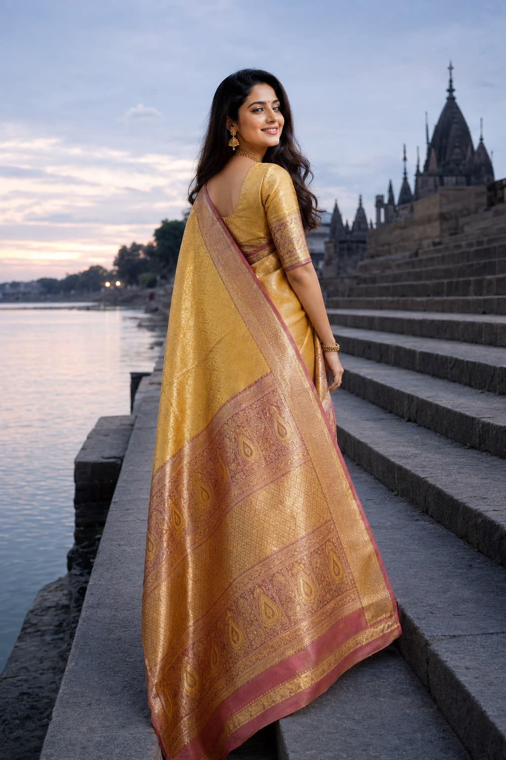 Handloom Yellow Silk Saree — view 2
