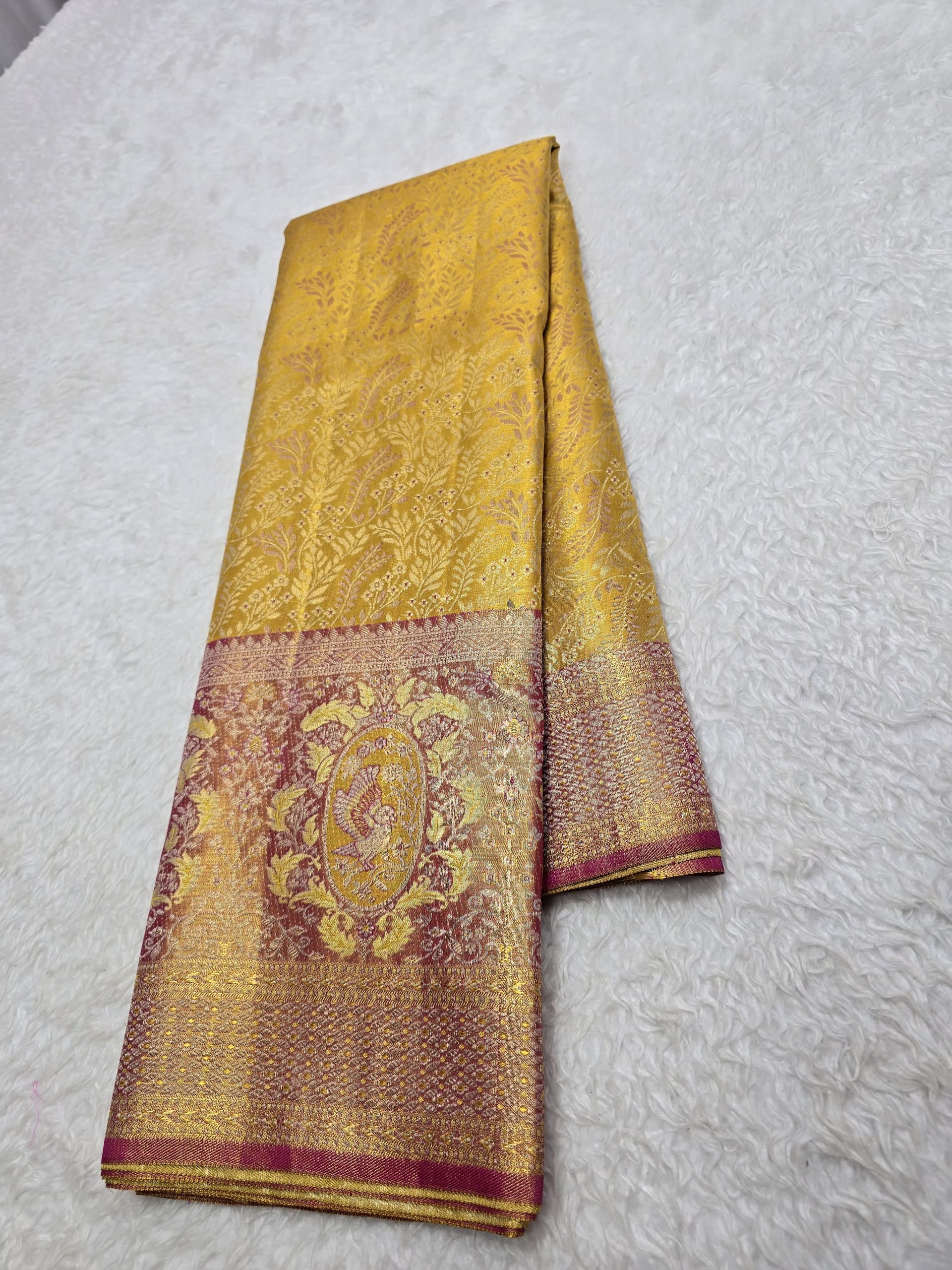 Handloom Yellow Silk Saree — view 2