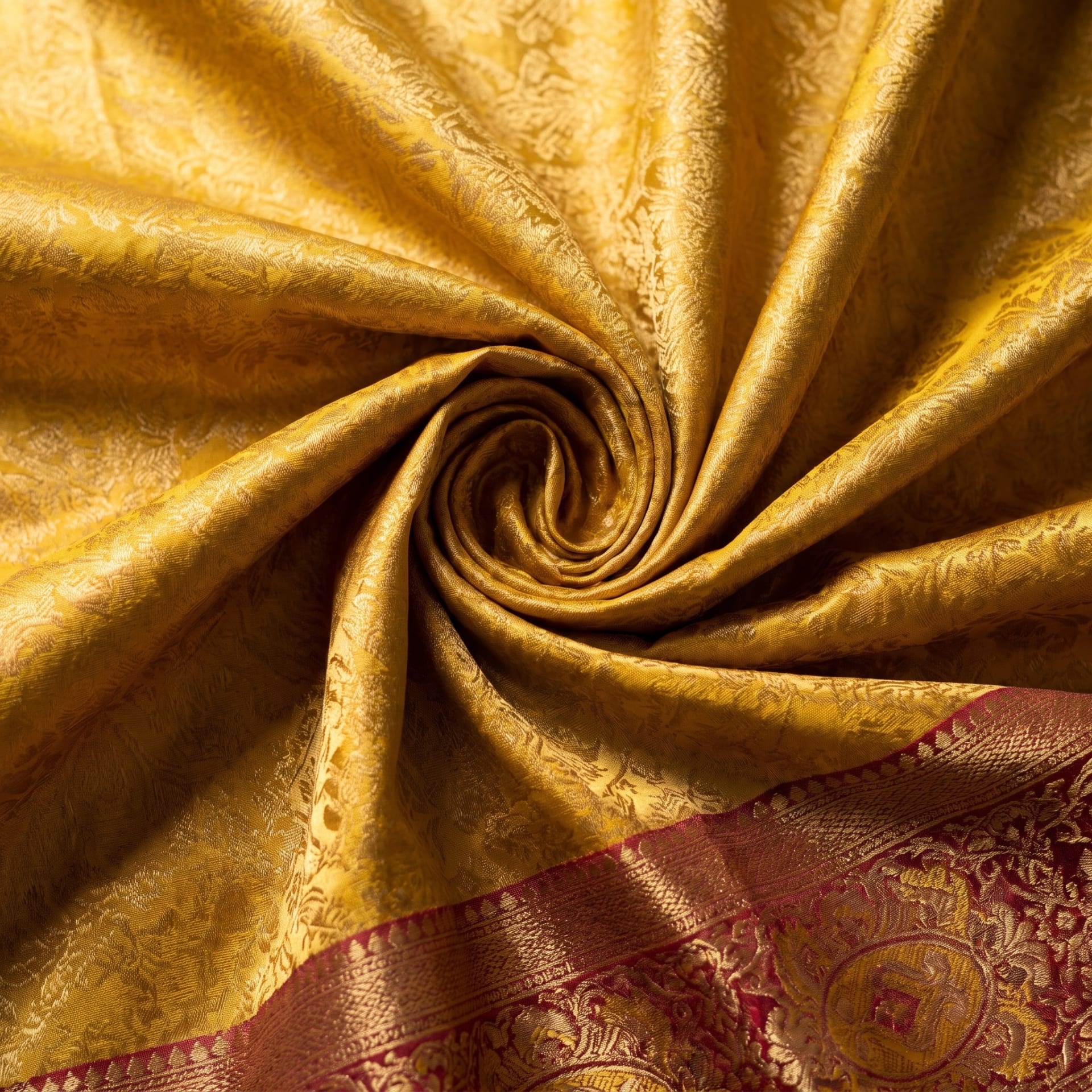 Handloom Yellow Silk Saree — close drape