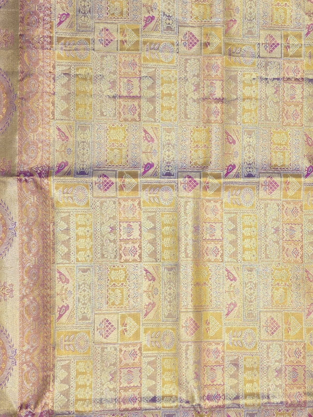 Handloom Lavender With Pink Ang Gold Silk Saree — view 3