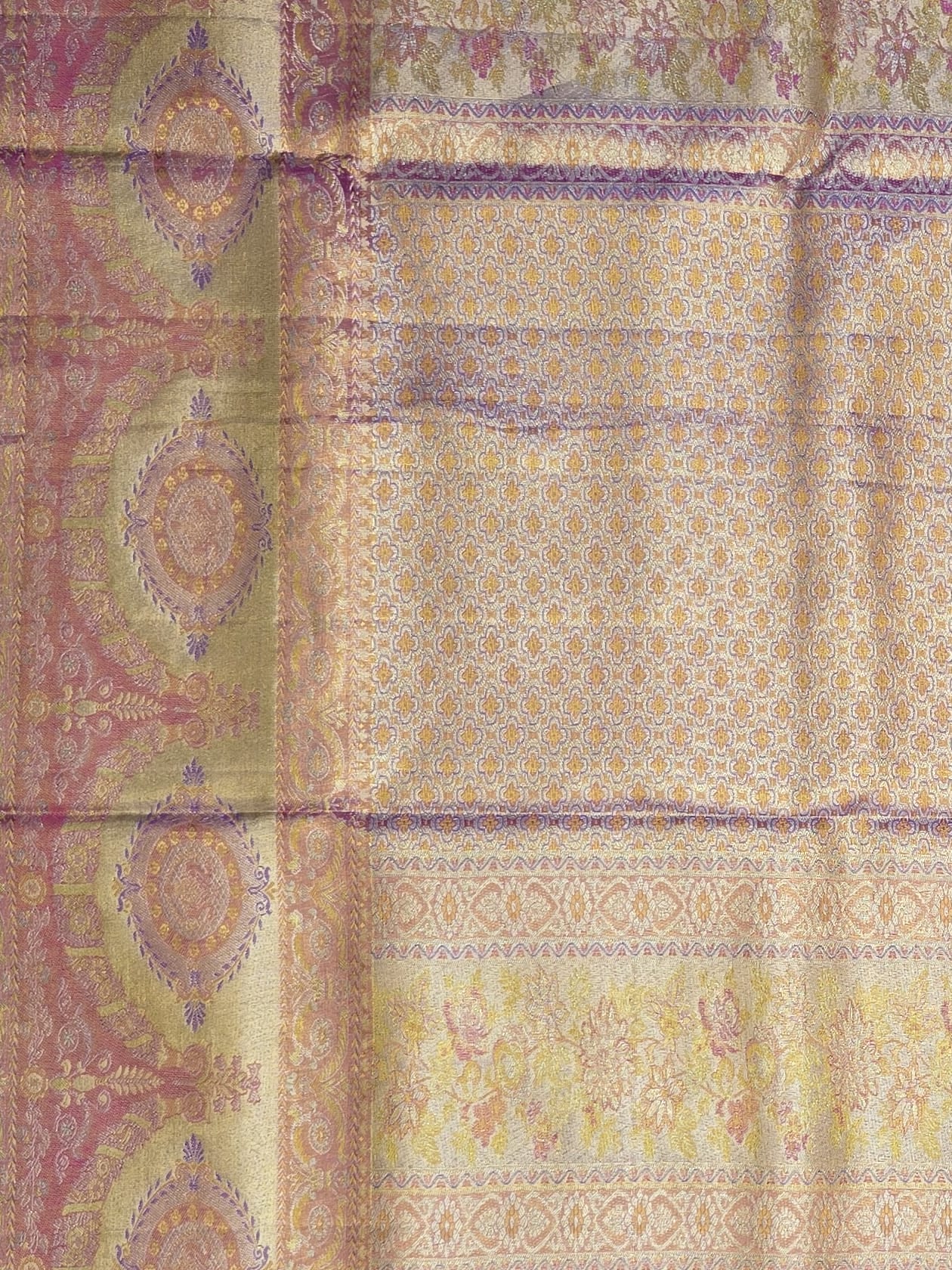Handloom Lavender With Pink Ang Gold Silk Saree — view 4
