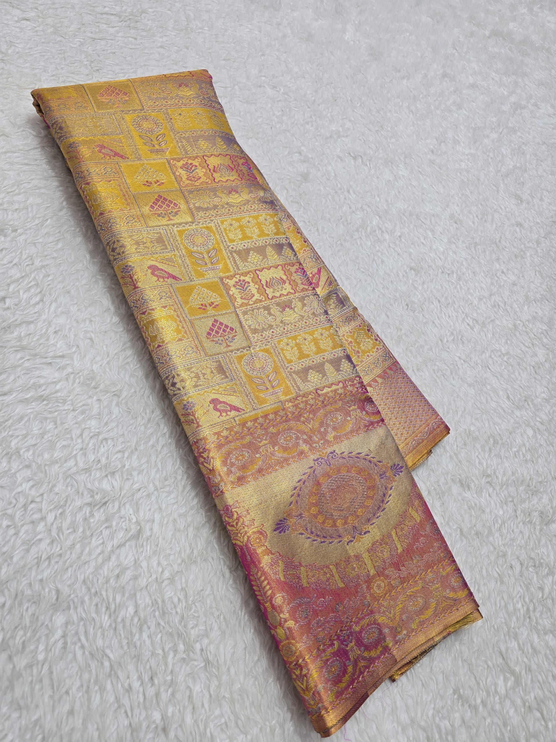 Handloom Lavender With Pink Ang Gold Silk Saree — view 2