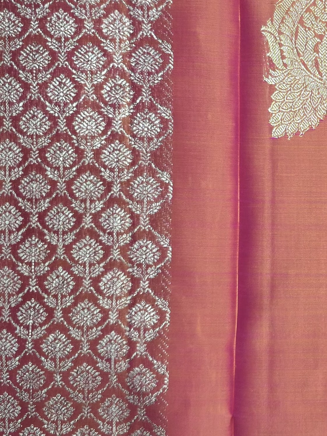 Handloom Rust Orange Dual Colour Silk Saree — view 6