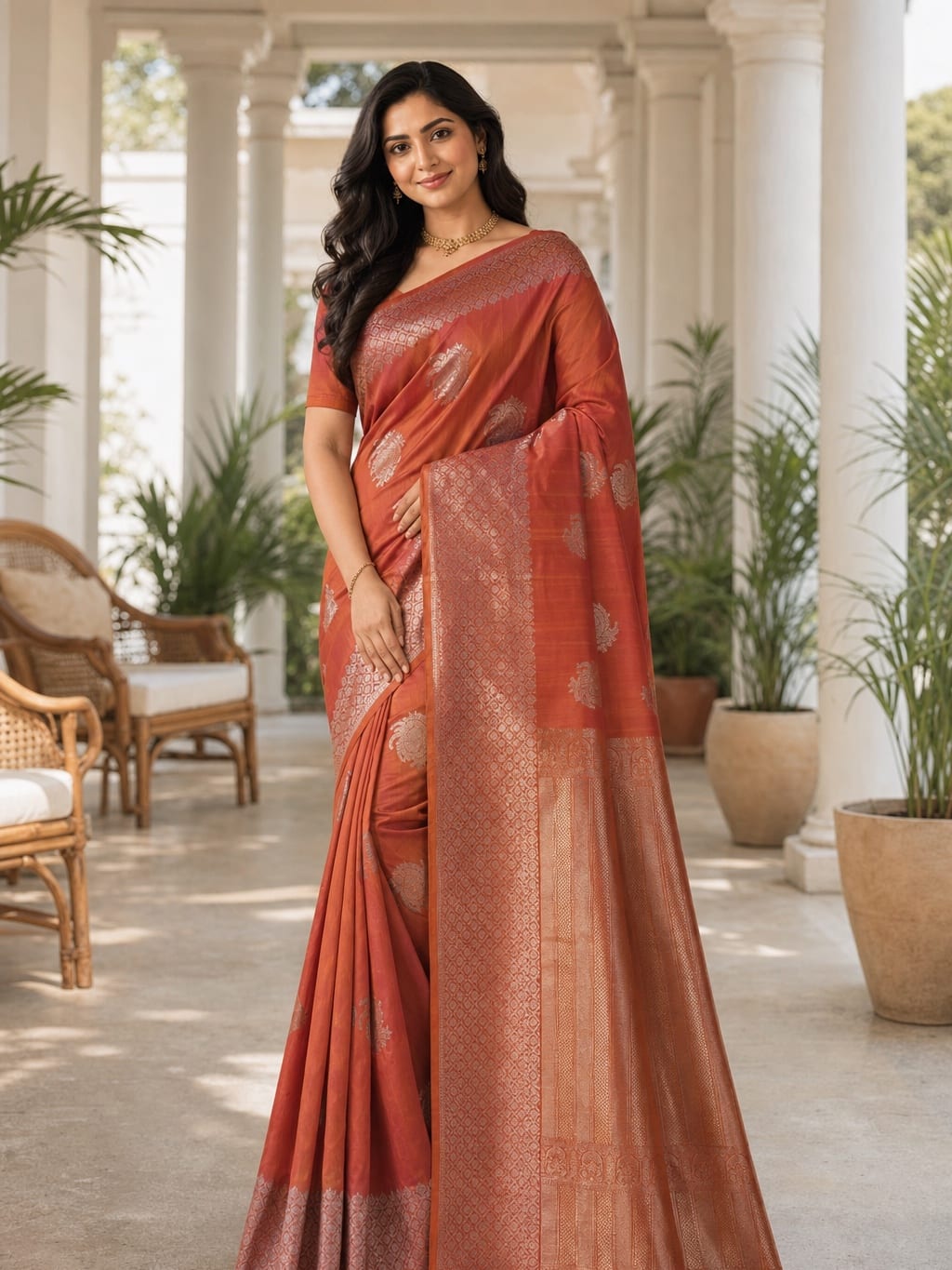 Handloom Rust Orange Dual Colour Silk Saree