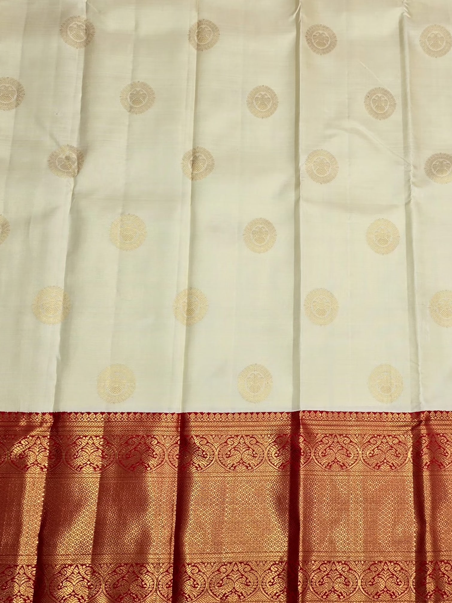 Handloom Half White And Red Silk Saree — view 3