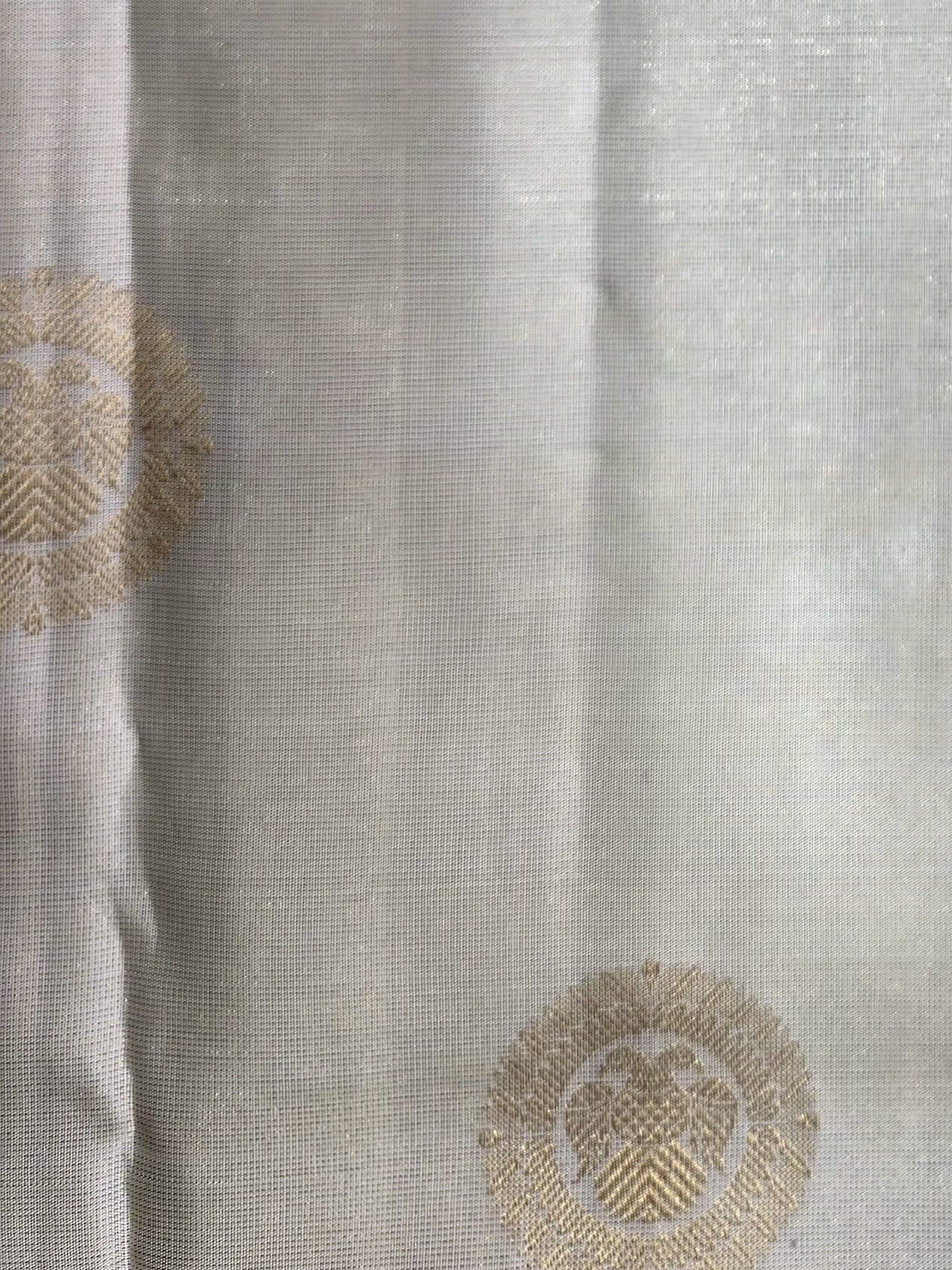 Handloom Half White And Red Silk Saree — view 6