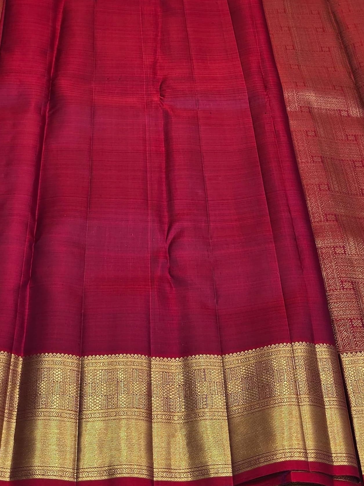 Handloom Pink Red Silk Saree — view 5