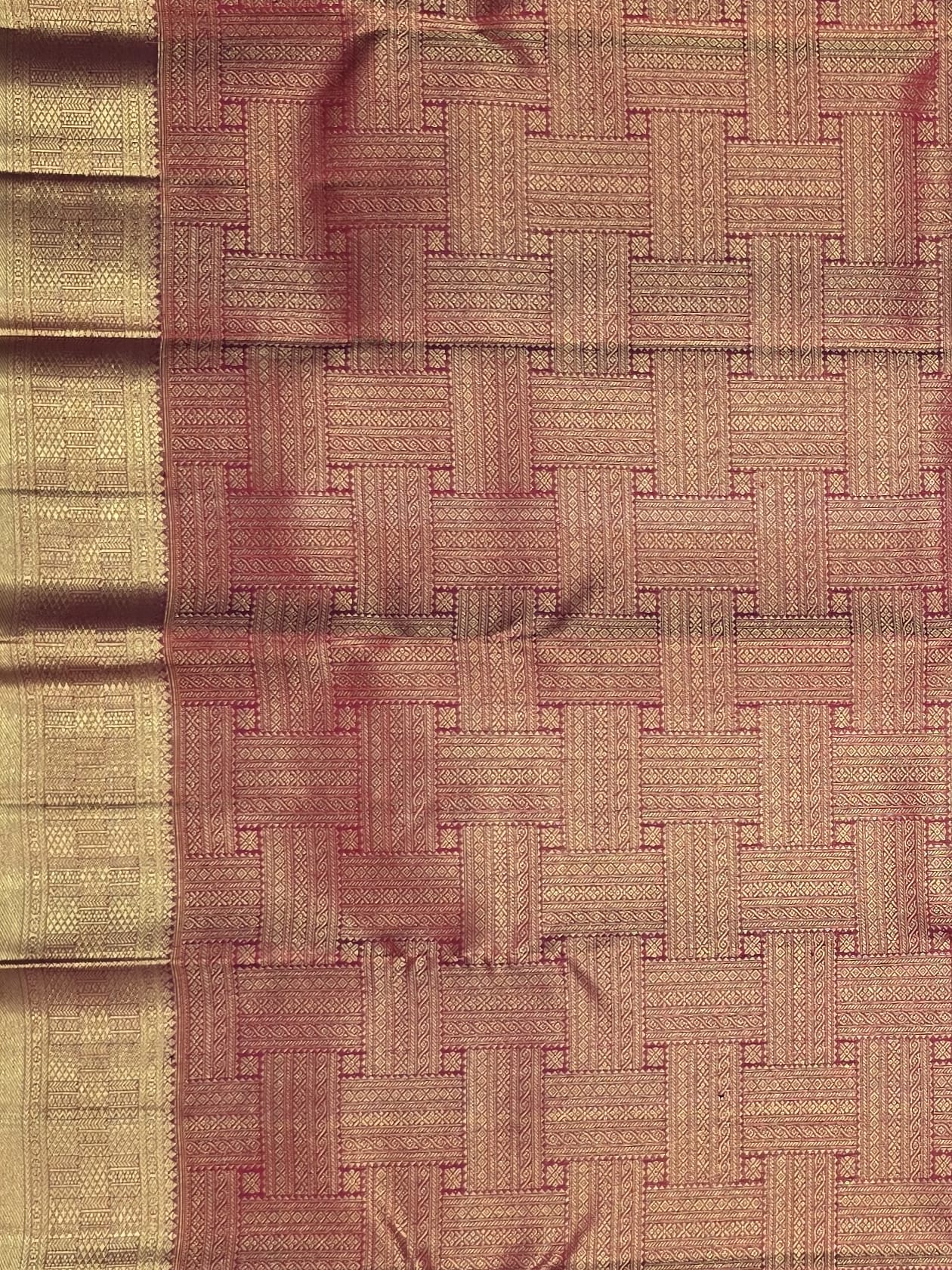 Handloom Pink Red Silk Saree — view 3