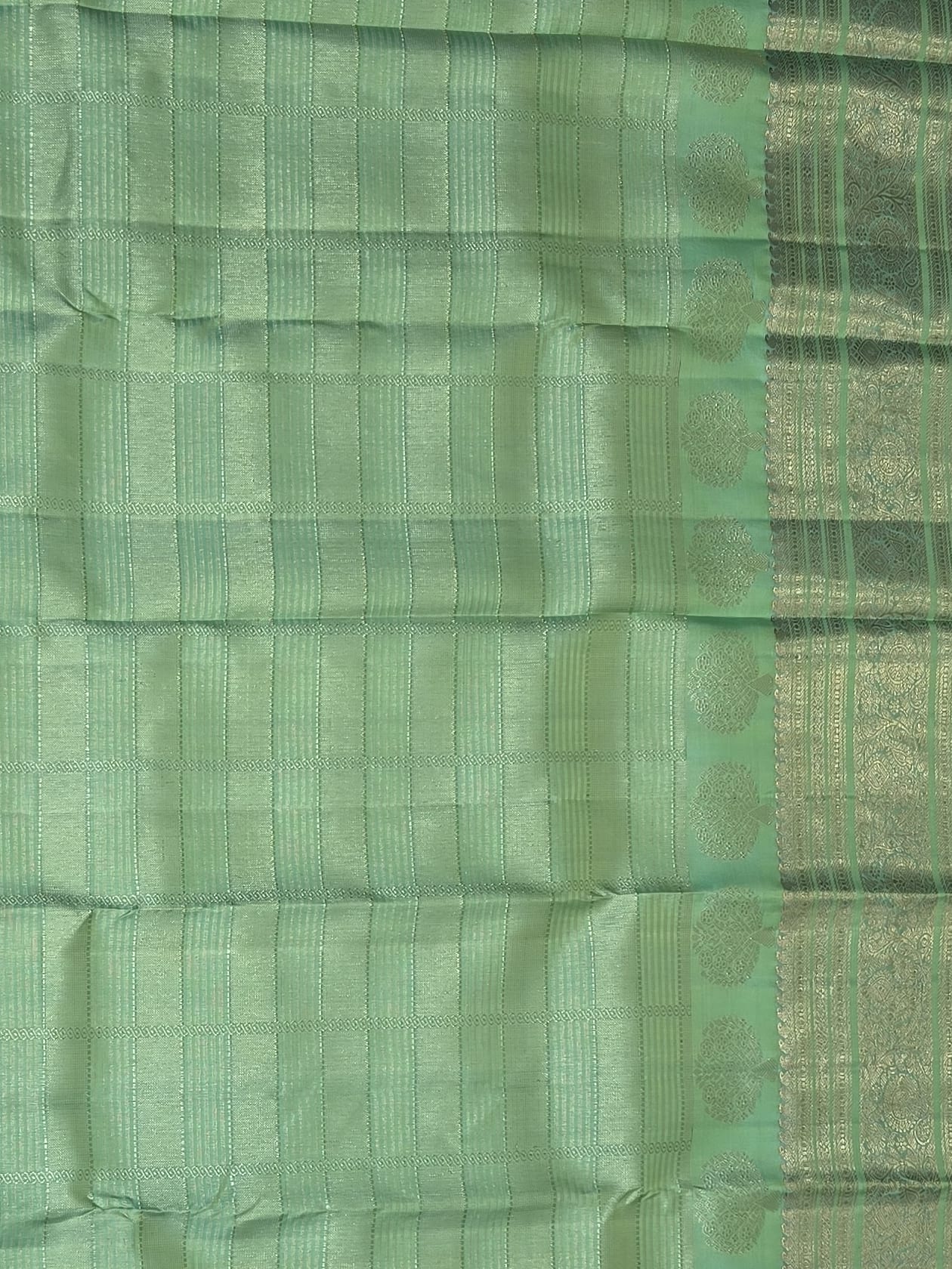 Handloom Pista Green Silk Saree — view 3