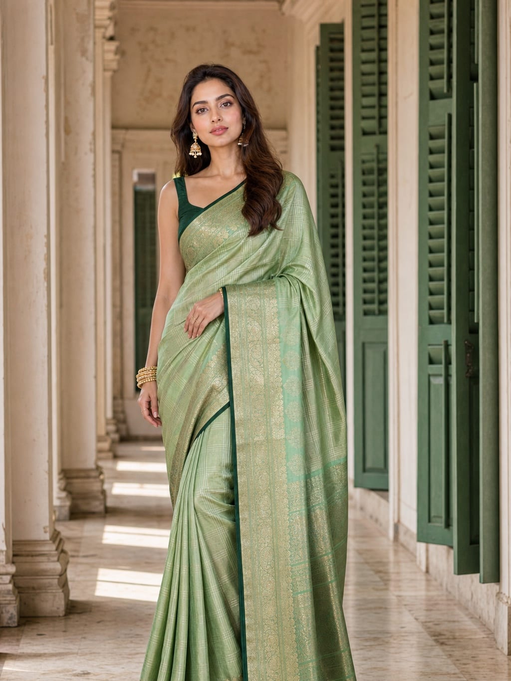 Handloom Pista Green Silk Saree