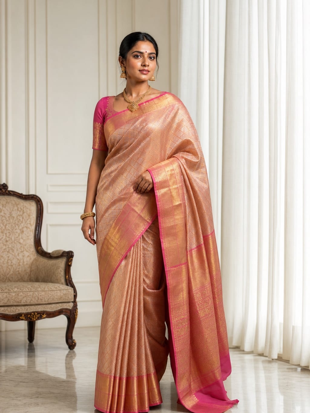 Handloom Peach Silk Saree