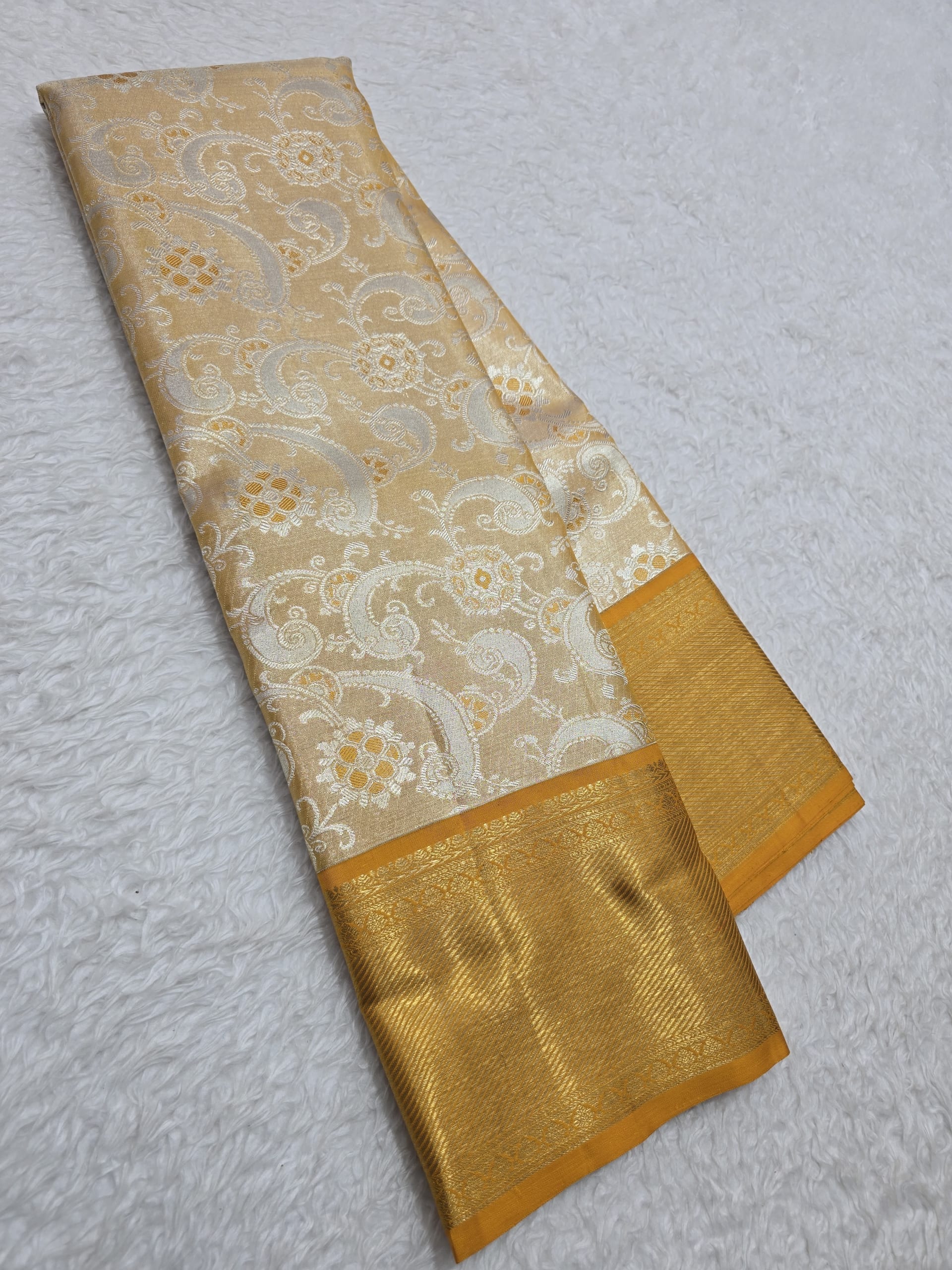 Handloom Golden Yellow Silk Saree — view 2