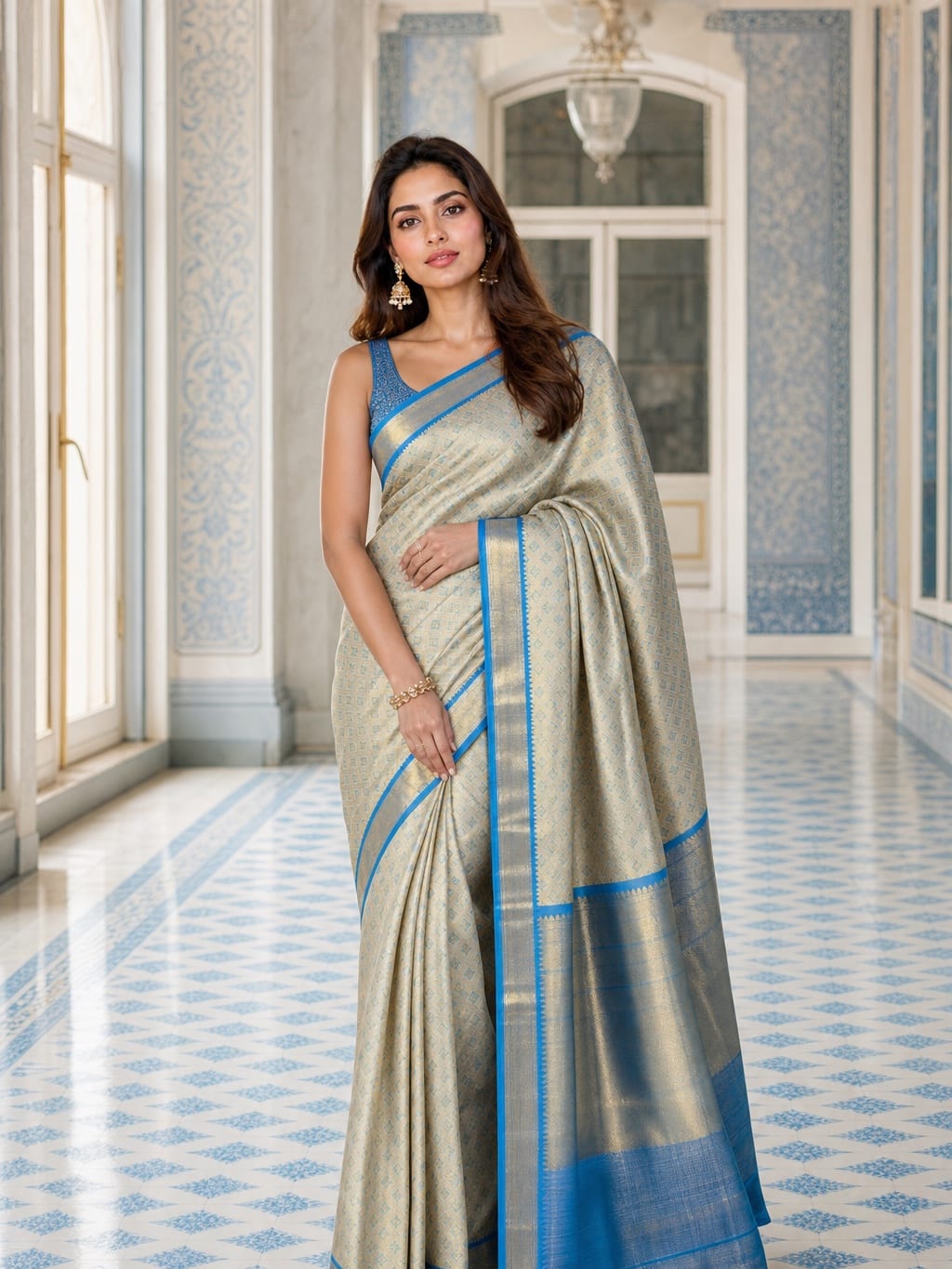 Handloom Sky Blue And Silver Silk Saree