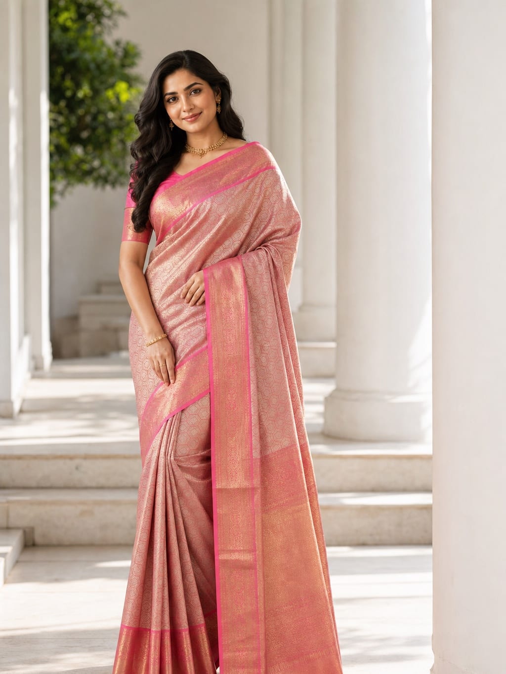 Handloom Peach Pink Silk Saree