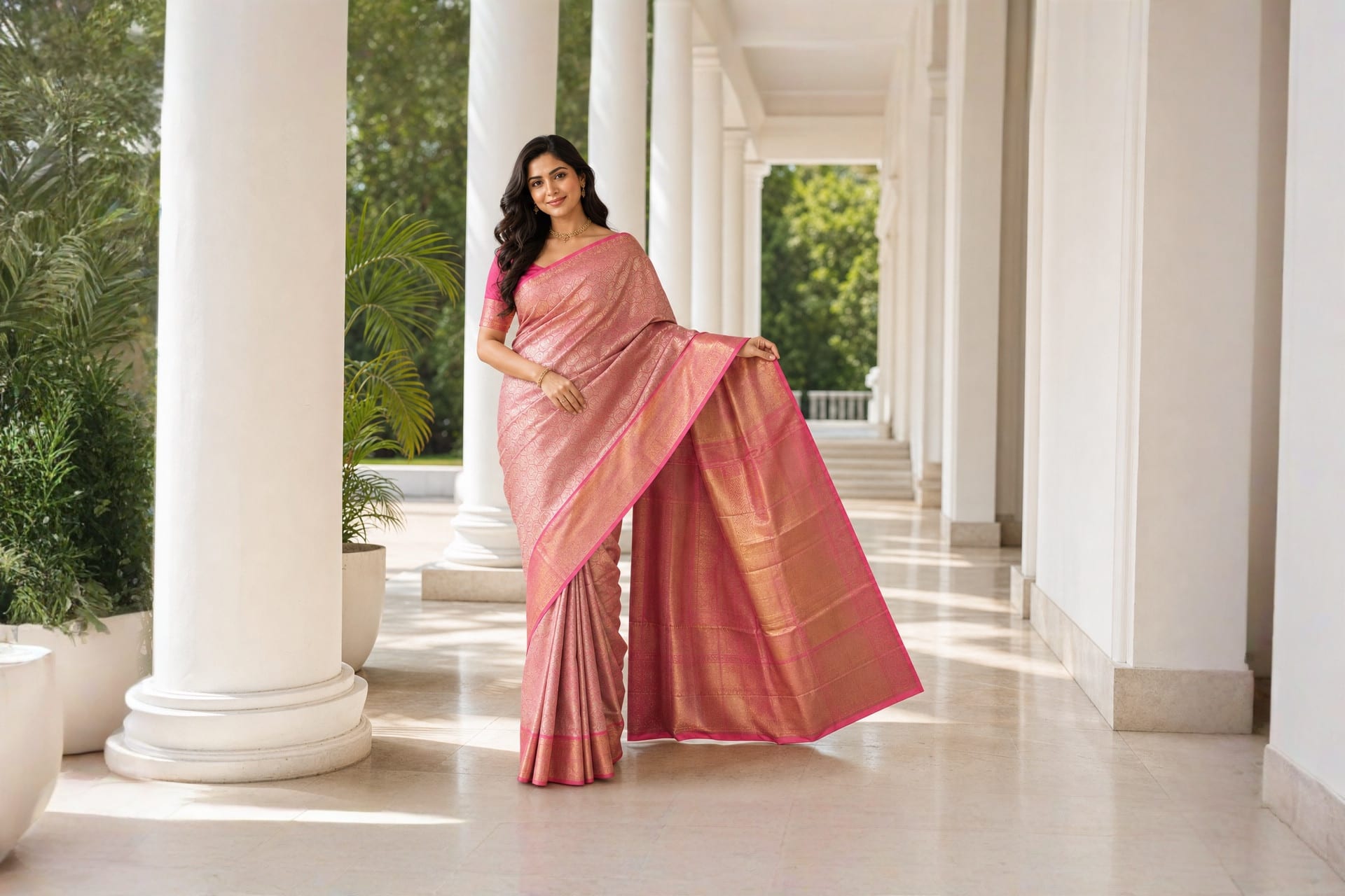 Handloom Peach Pink Silk Saree — the drape