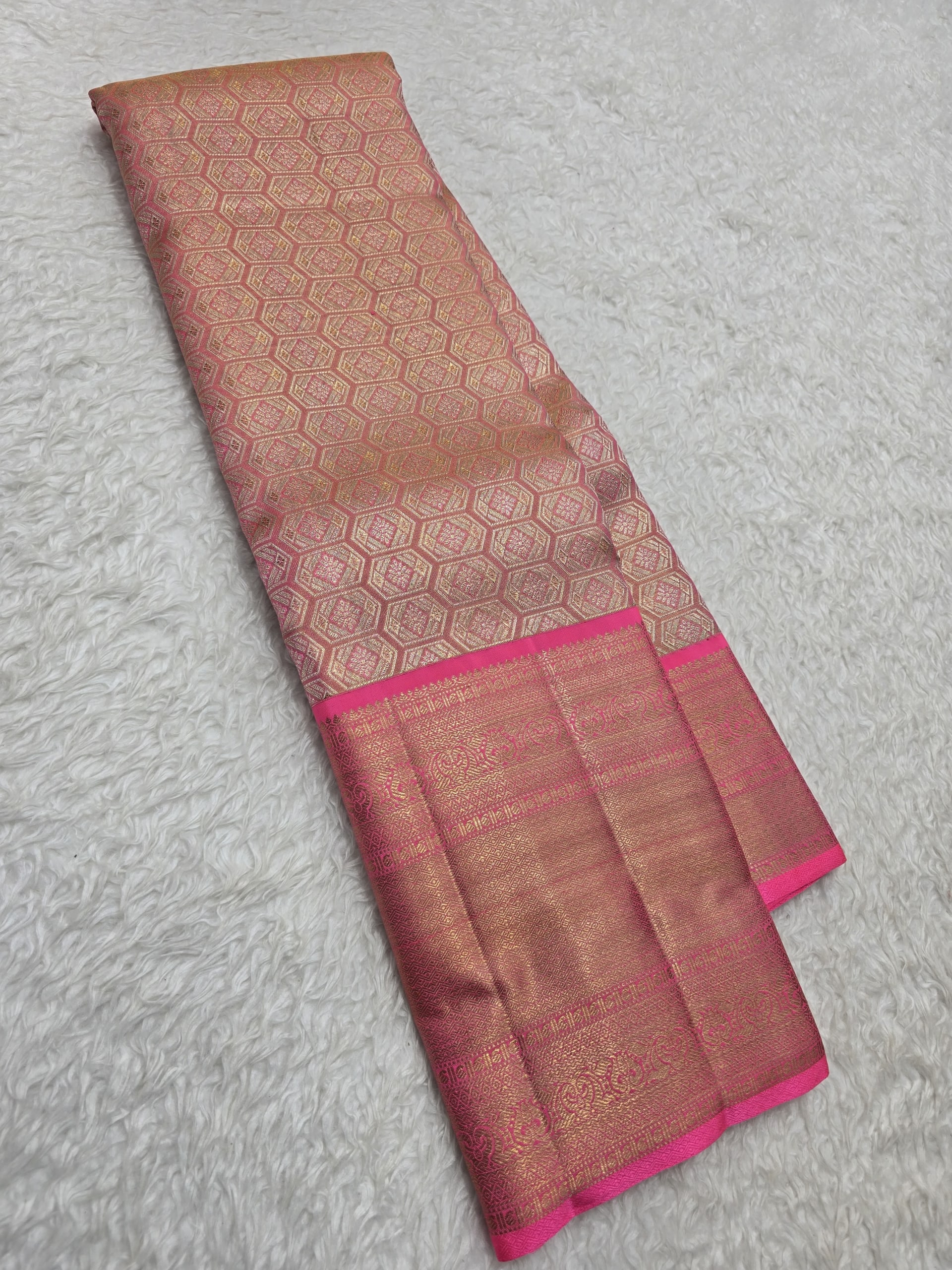 Handloom Peach Pink Silk Saree — view 2