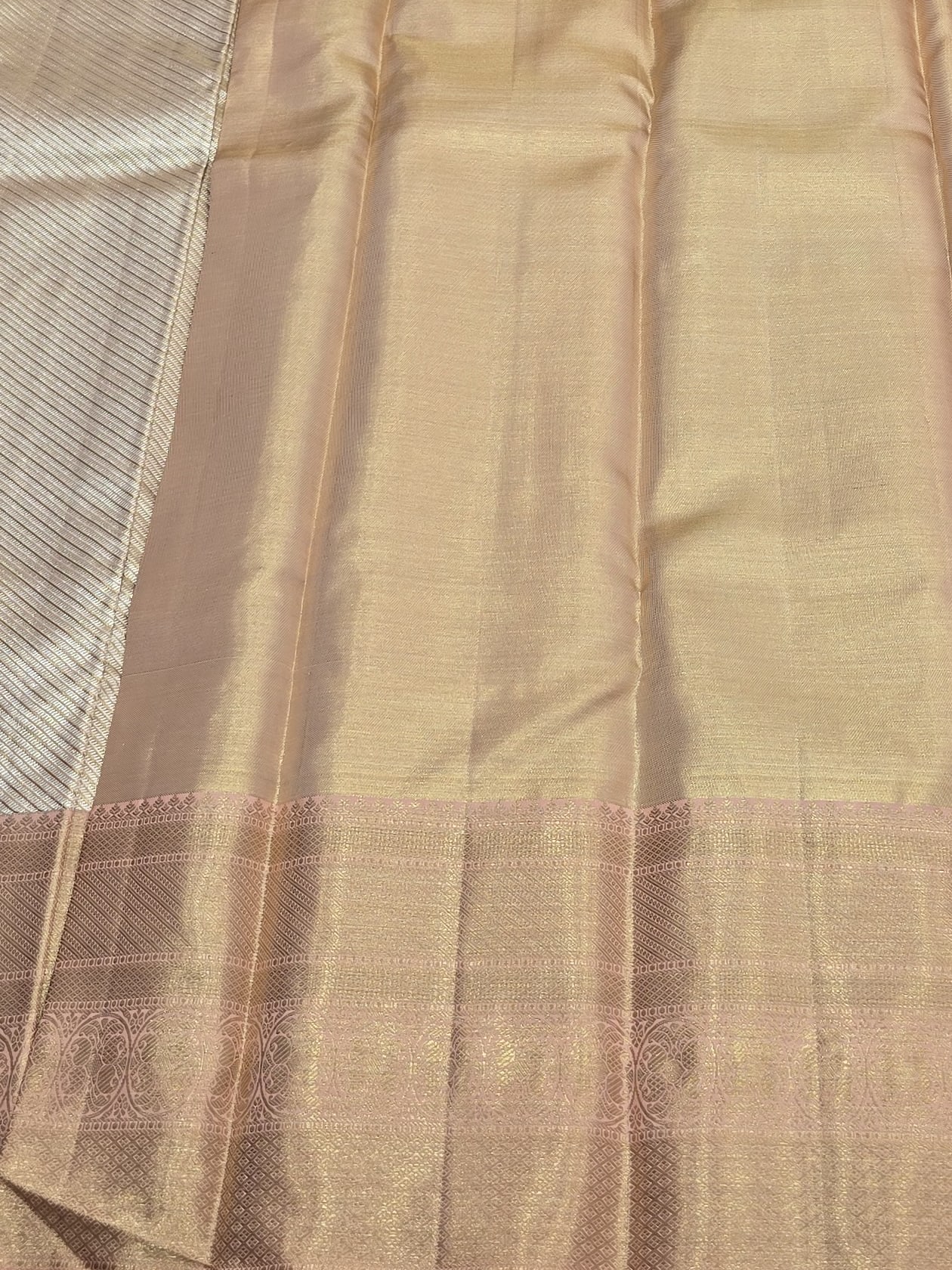 Handloom Cream Peach Silk Saree — view 5