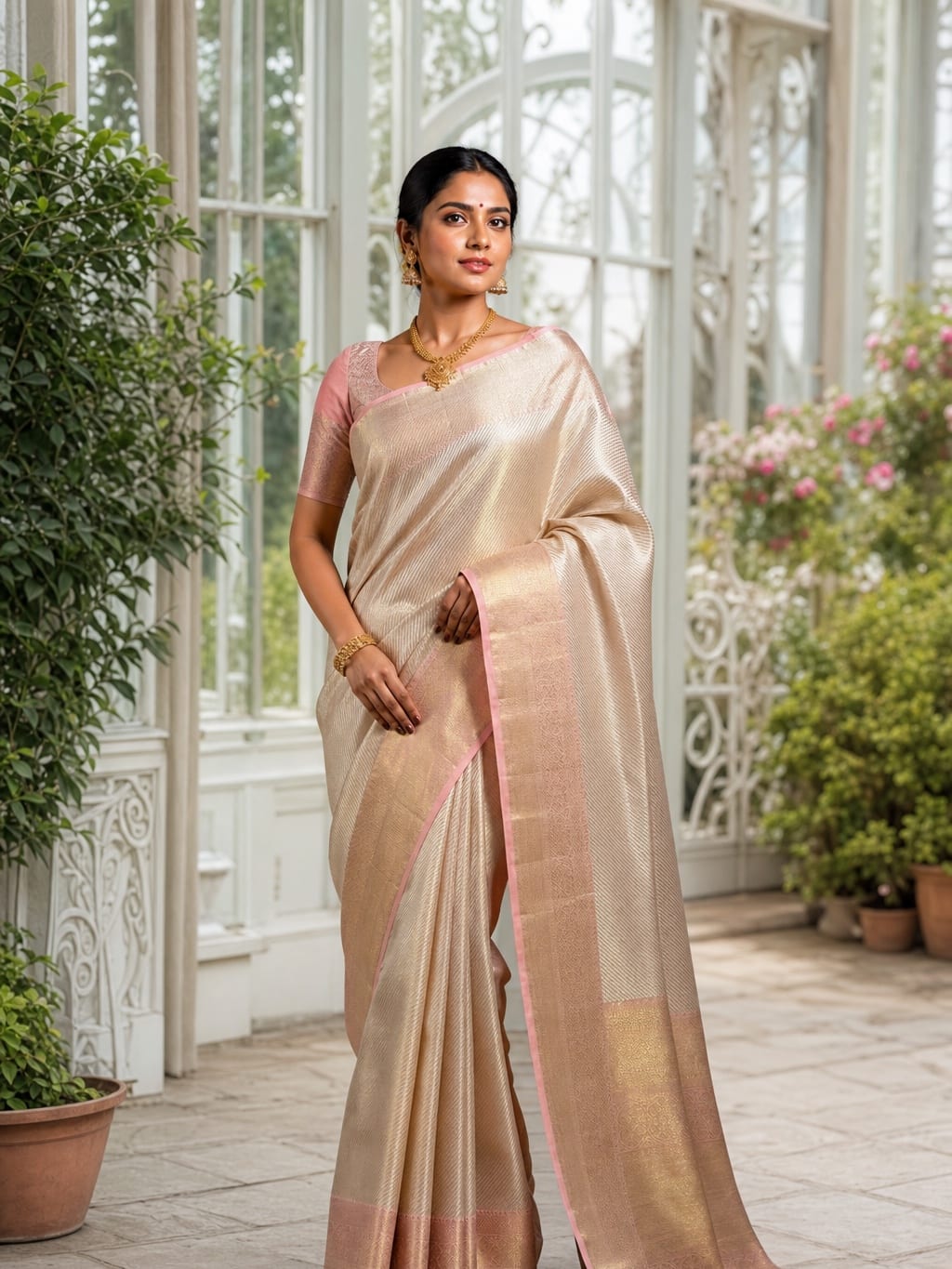Handloom Cream Peach Silk Saree