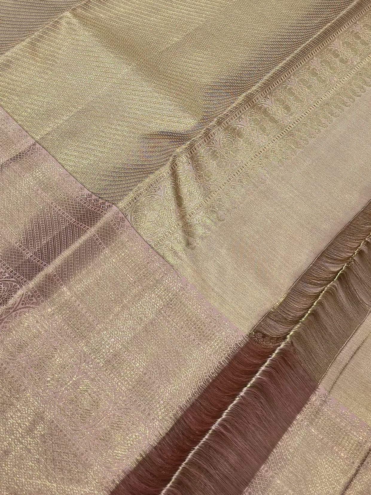Handloom Cream Peach Silk Saree — view 4
