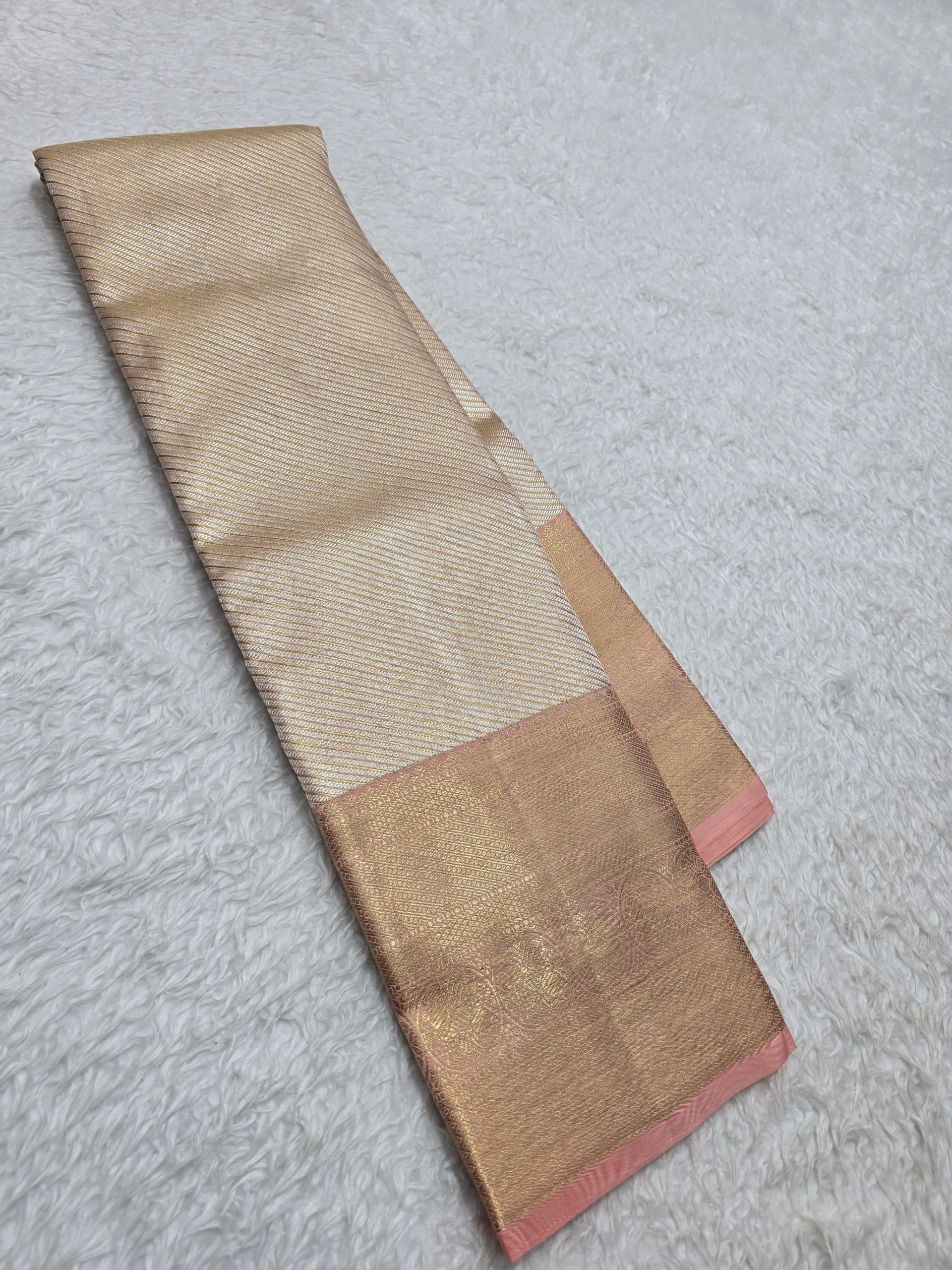 Handloom Cream Peach Silk Saree — view 2