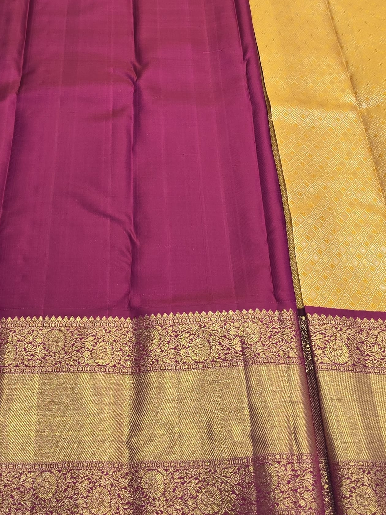 Handloom Mustard Yellow Silk Saree — view 5