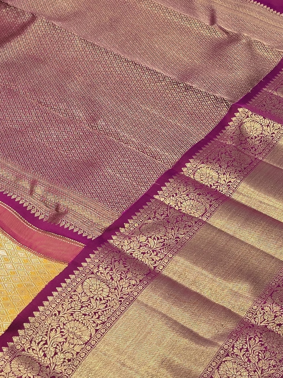 Handloom Mustard Yellow Silk Saree — view 3